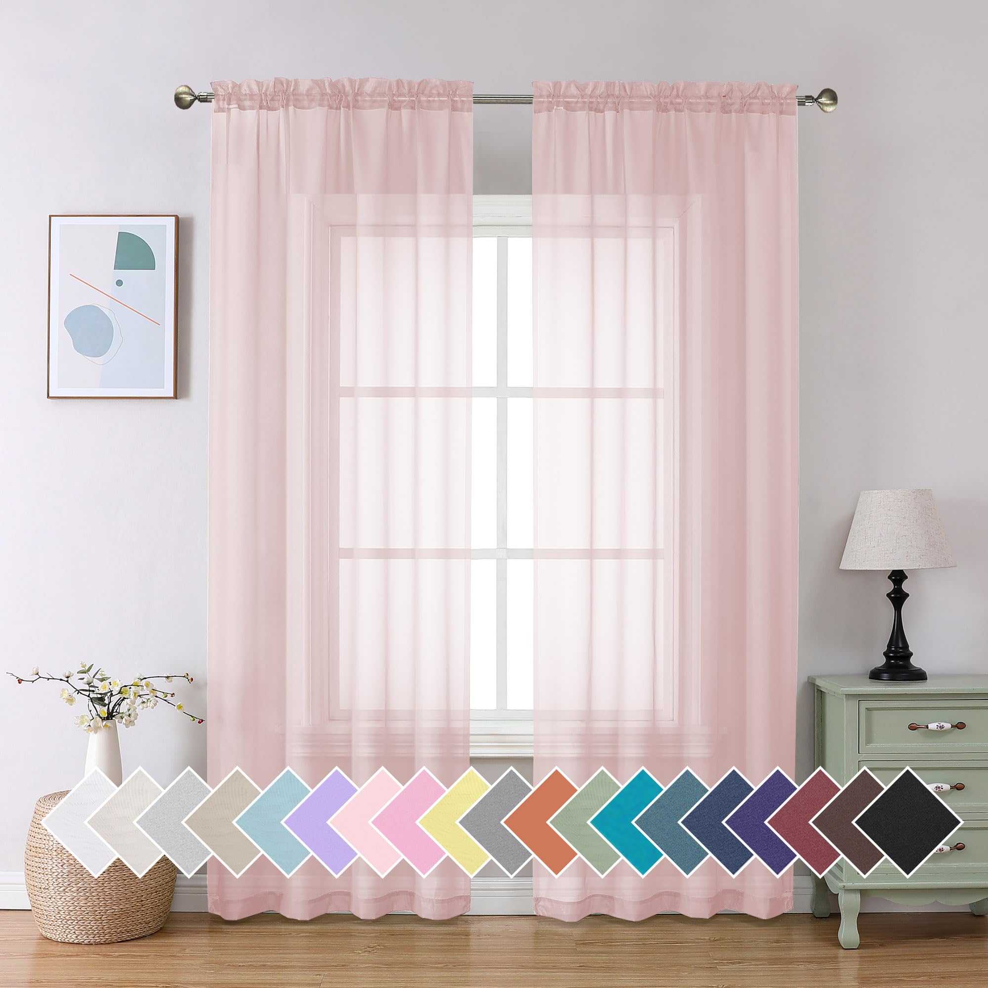 Aiyufeng Blush Pink Sheer Curtains 84 Inches Long 2 Panels Set, Light Filtering Soft Airy Voile Rod Pocket Baby Pink Sheer Window Drapes for Bedroom Living Room, Each 40Wx84L Inches