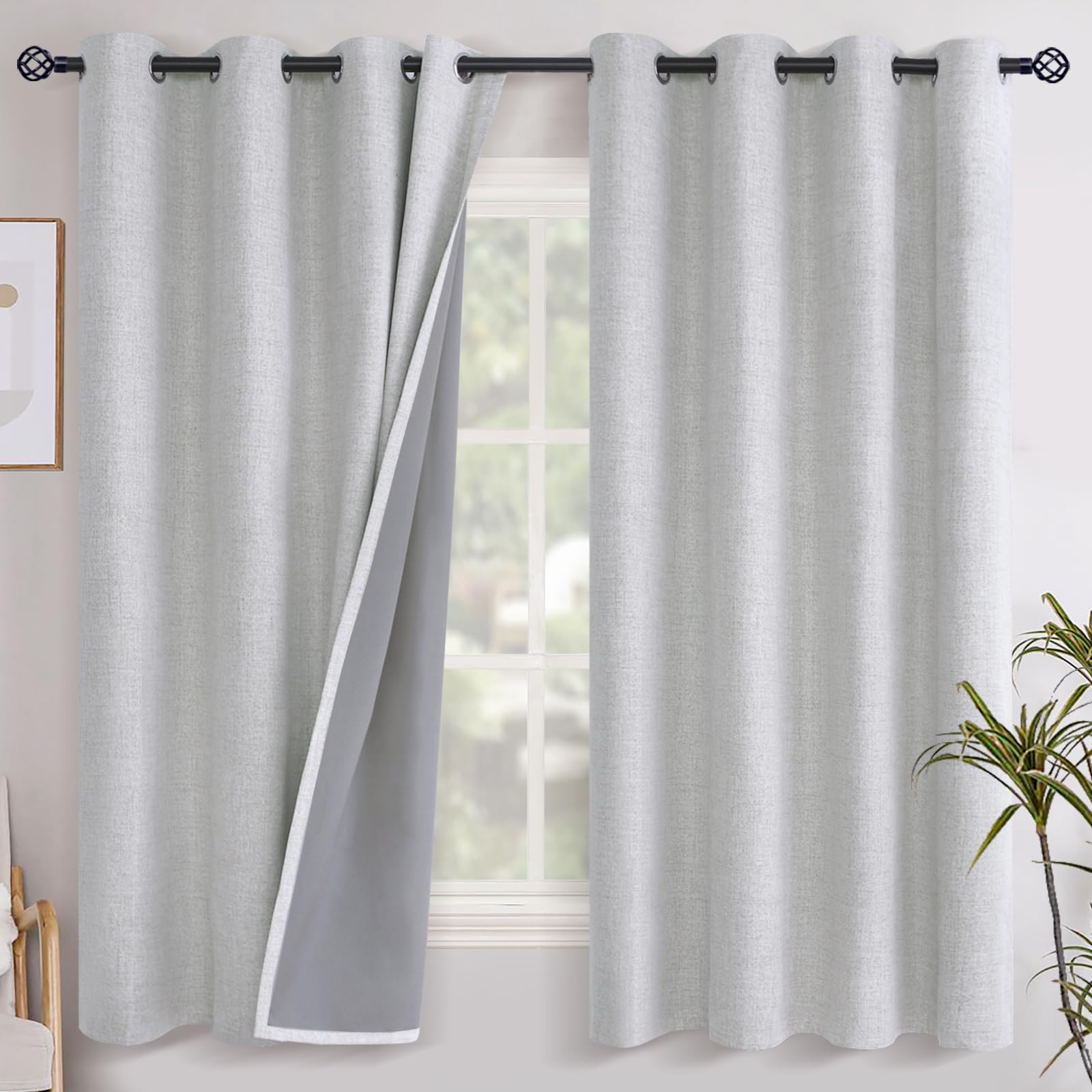 YoungsTex Linen Blackout Curtains 63 Inch Length for Bedroom, Room Darkening Window Drapes with Grommet Thermal Insulated Black Out Blinds for Living Room, 2 Panels, 52 X 63 Inch, Beige