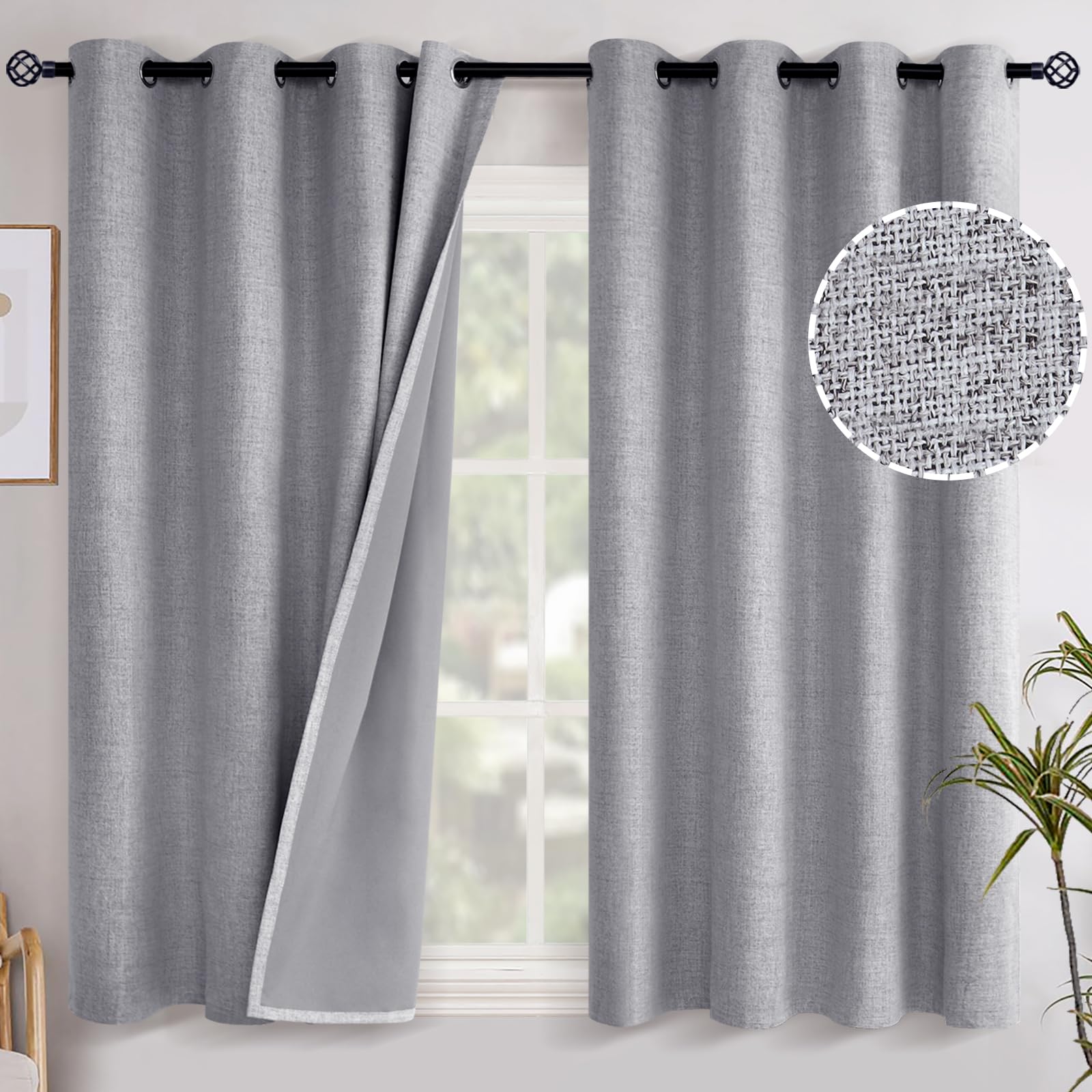 YoungsTex Linen Blackout Curtains 63 Inch Length for Bedroom, Room Darkening Window Drapes with Grommet Thermal Insulated Black Out Blinds for Living Room, 2 Panels, 52 X 63 Inch, Beige