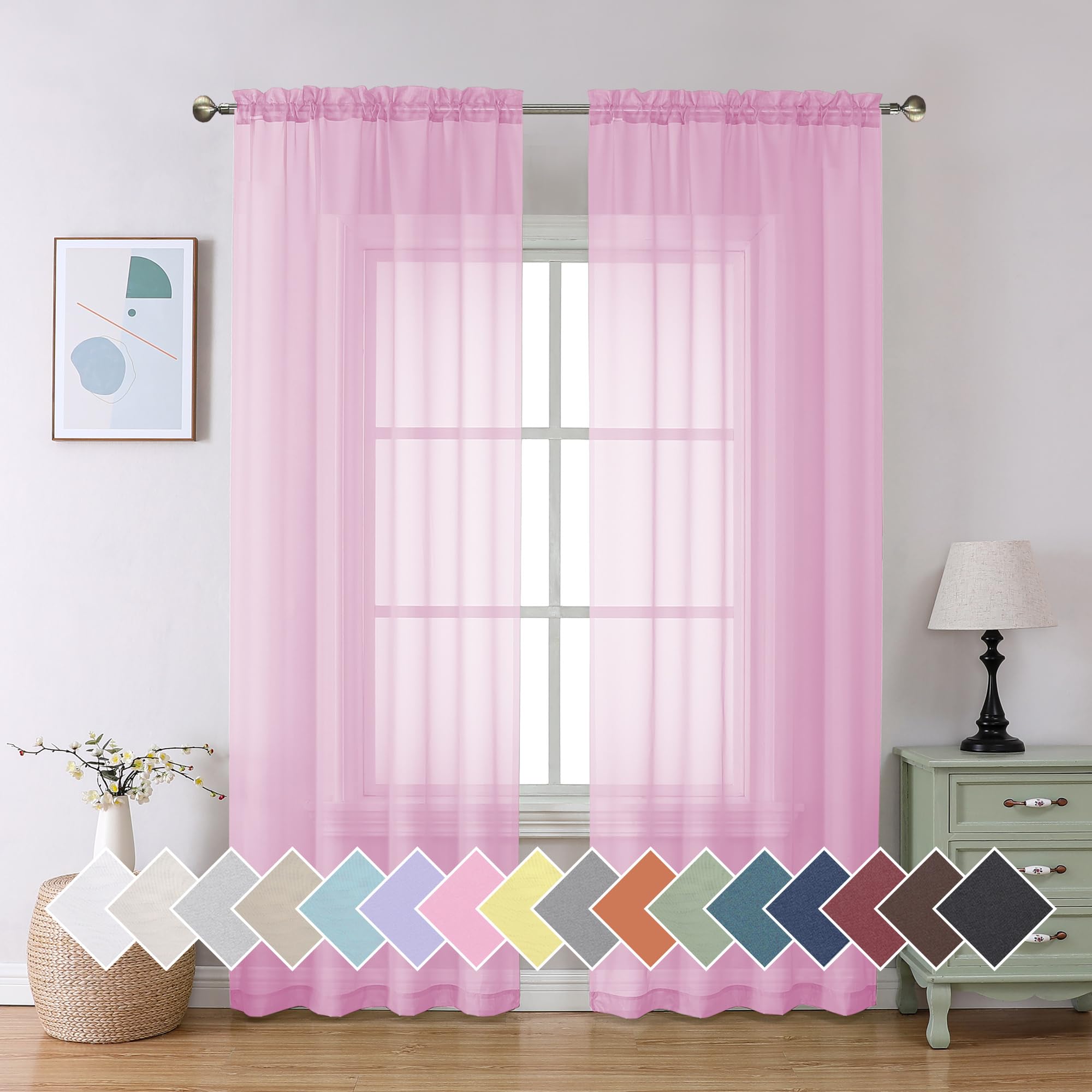 Aiyufeng Blush Pink Sheer Curtains 84 Inches Long 2 Panels Set, Light Filtering Soft Airy Voile Rod Pocket Baby Pink Sheer Window Drapes for Bedroom Living Room, Each 40Wx84L Inches