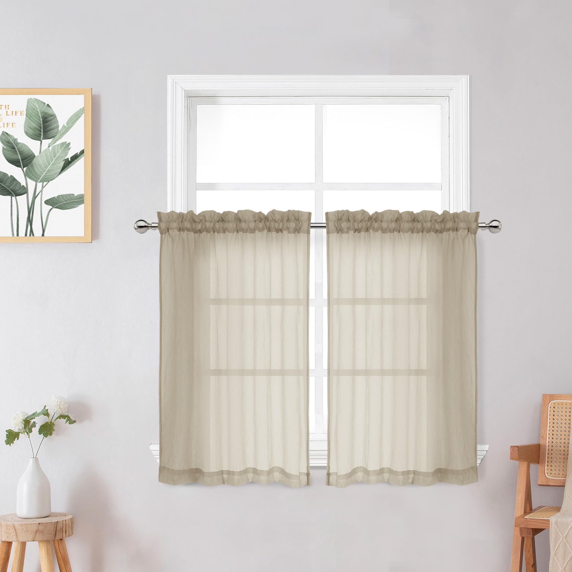 Chyhomenyc Crushed Sheer White Curtains 84 Inch Length 2 Panels, Light Filtering Solid Crinkle Voile Lightweight Textured Sheer Curtian for Bedroom, Each 42Wx84L Inches