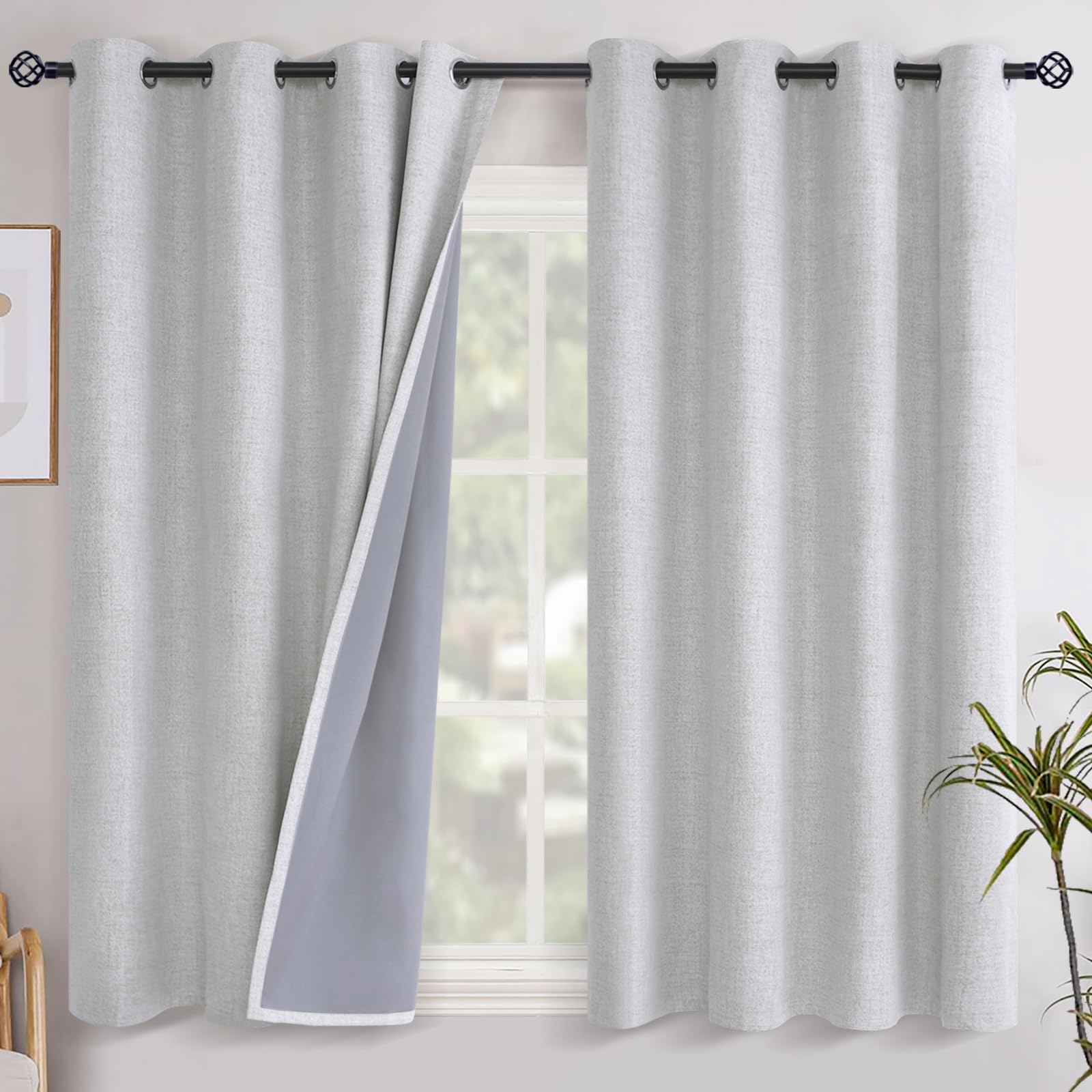 YoungsTex Linen Blackout Curtains 63 Inch Length for Bedroom, Room Darkening Window Drapes with Grommet Thermal Insulated Black Out Blinds for Living Room, 2 Panels, 52 X 63 Inch, Beige