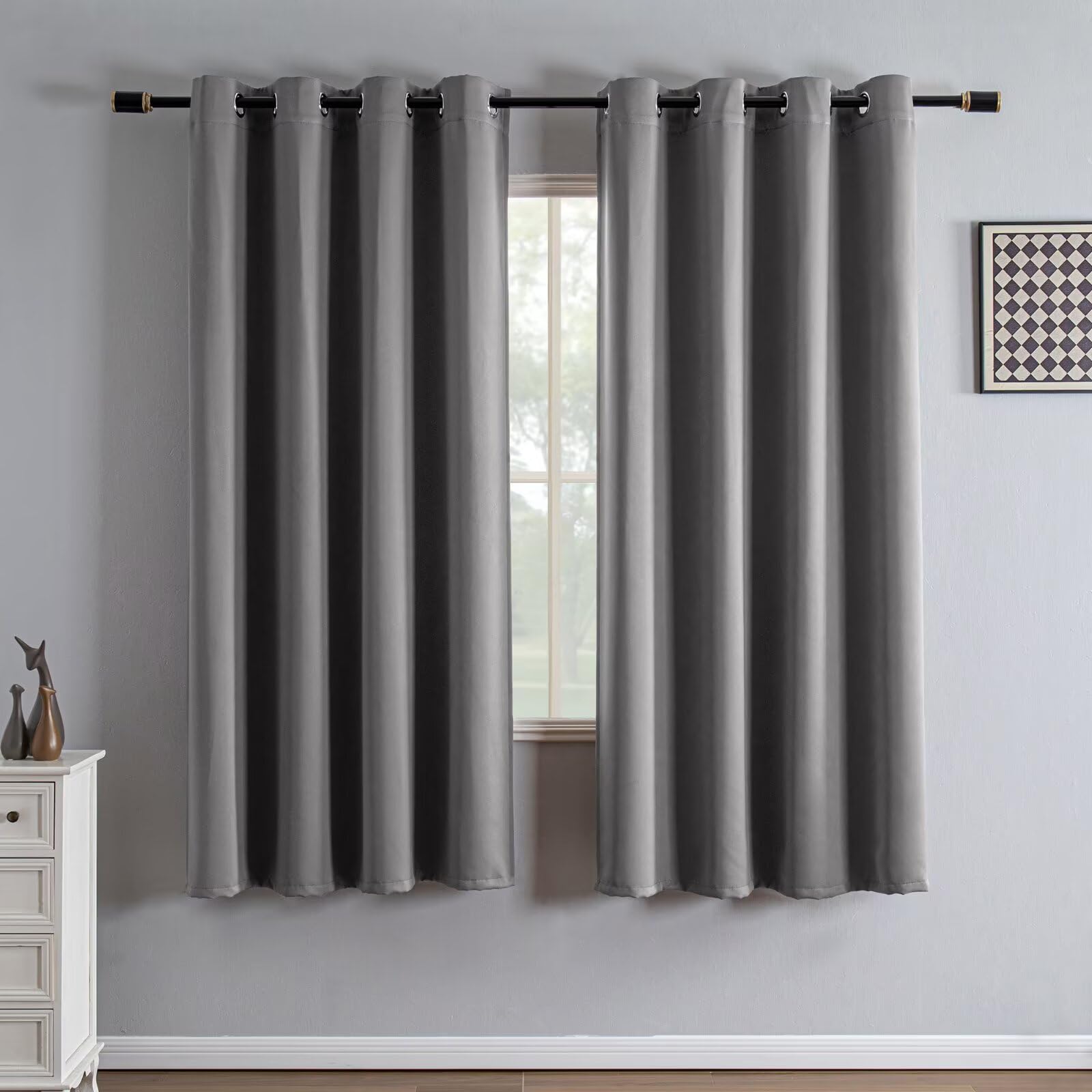 IGEMAEVE Black 100% Blackout Curtains 84 Inch Length 2 Panels Set, Black Out Curtains for Bedroom 84 Inch Long, Rod Pocket Energy Saving Room Darkening Drapes for Living Room Dining Room Window
