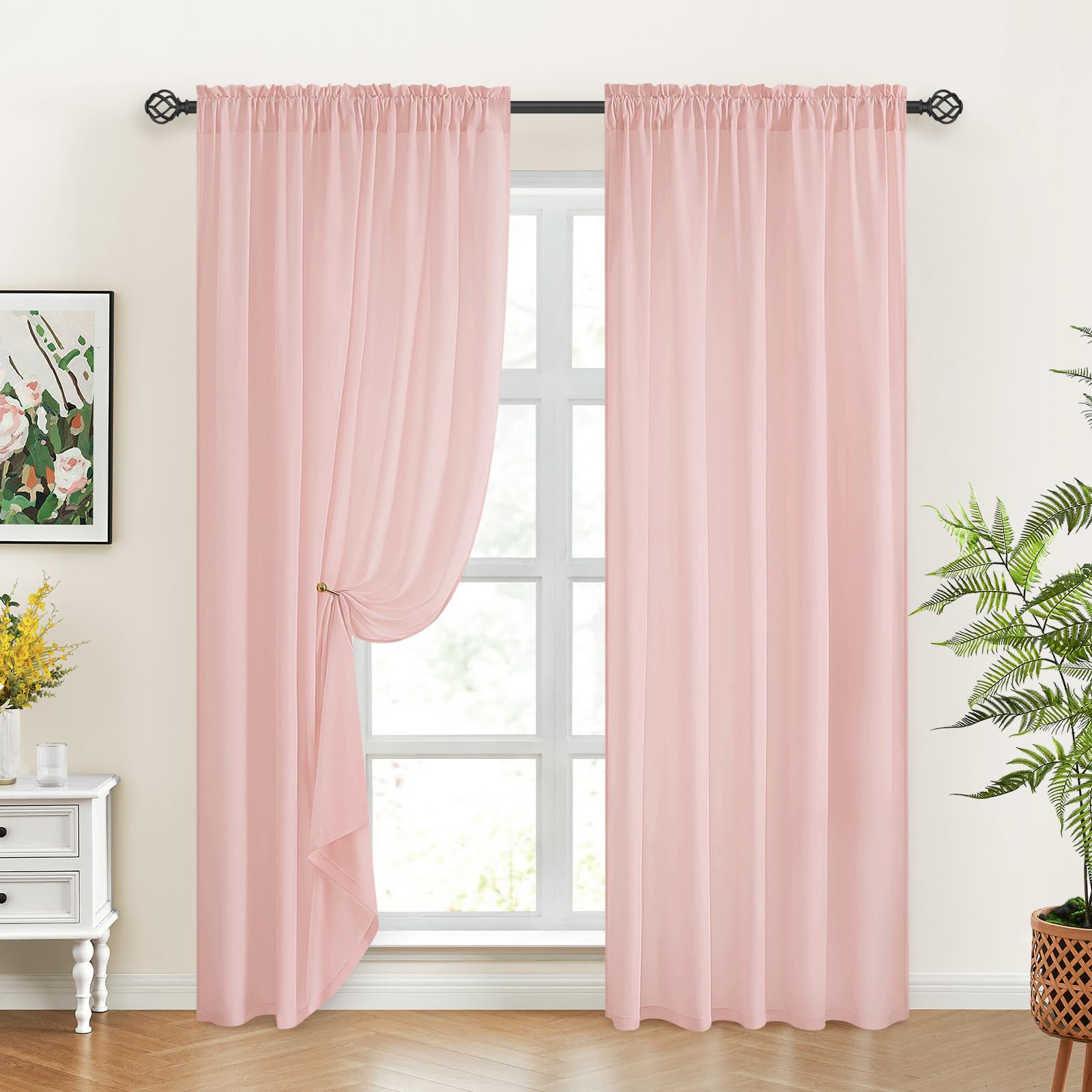 HOMEIDEAS Non-See-Through White Privacy Sheer Curtains 52 X 84 Inches Long 2 Panels Sheer Curtains Light Filtering Window Curtains Drapes for Bedroom Living Room