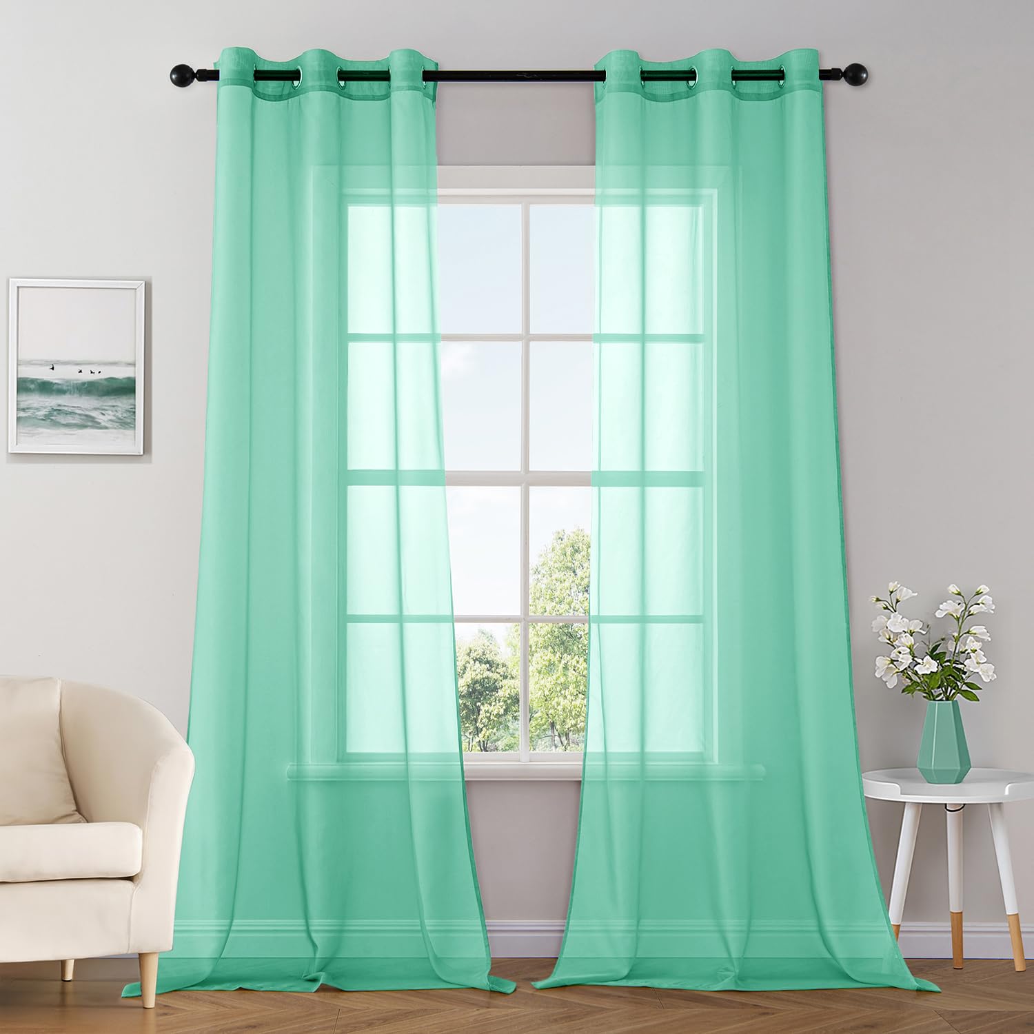 MIULEE Solid Color Sheer Curtains 84 Inches Long 2 Panels Set - Elegant Lightweight Grommet Light Filtering Window Voile Panels/Drapes/Treatment for Bedroom Living Room W42 x L84 Inch, White