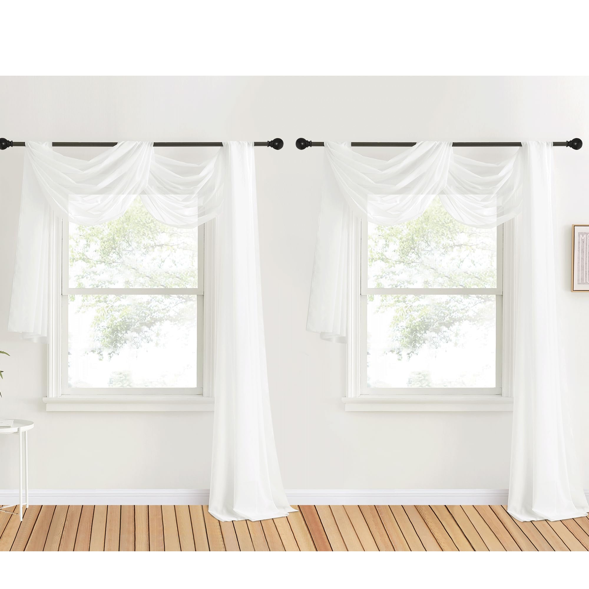 NICETOWN Sheer Canopy Bed Curtains Panels 216 - Home Decoration Sheer Voile Scarf Valance for Wedding (1 Panel, W60 x L216, White)