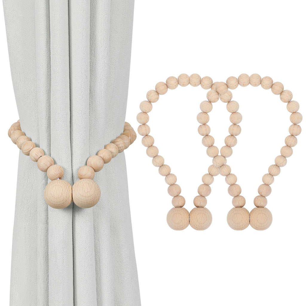 KLOGTSIND Magnetic Curtain Tiebacks, Curtain Holdbacks for Curtains 2 Pack, Wood Bead Curtain Holders for Boho Bedroom Decor, Baby Nursery Decor, Farmhouse Decor