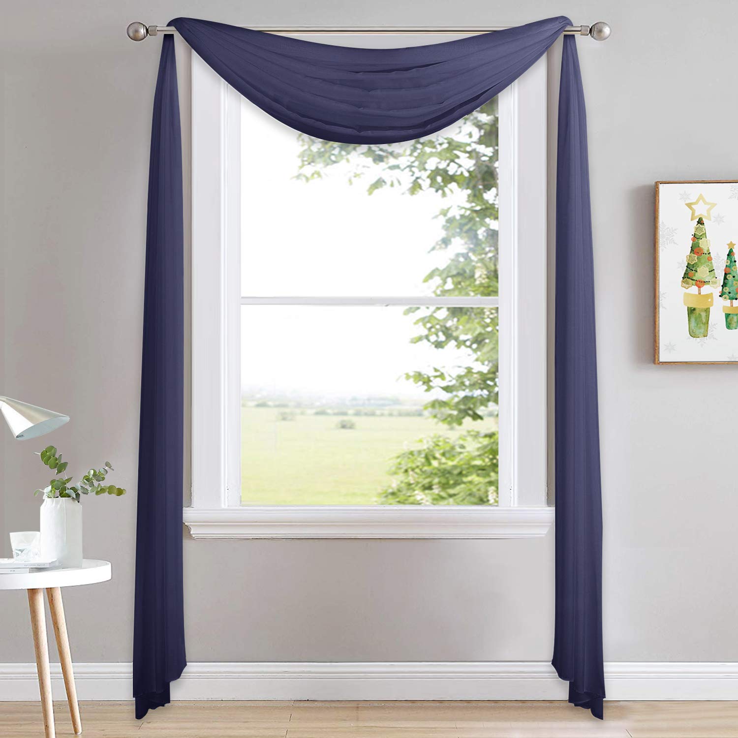 NICETOWN Sheer Canopy Bed Curtains Panels 216 - Home Decoration Sheer Voile Scarf Valance for Wedding (1 Panel, W60 x L216, White)