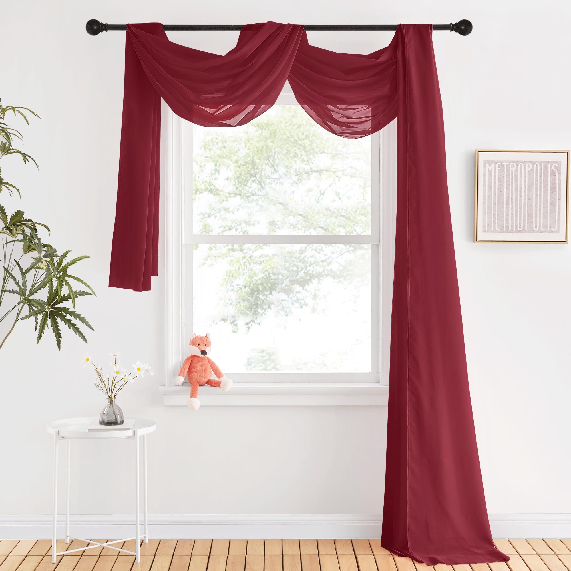 NICETOWN Sheer Canopy Bed Curtains Panels 216 - Home Decoration Sheer Voile Scarf Valance for Wedding (1 Panel, W60 x L216, White)