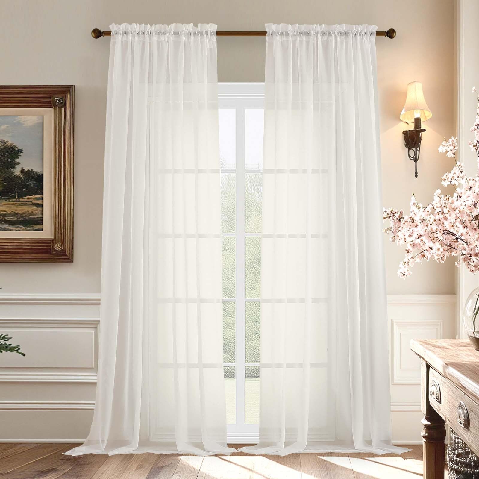 Aiyufeng Blush Pink Sheer Curtains 84 Inches Long 2 Panels Set, Light Filtering Soft Airy Voile Rod Pocket Baby Pink Sheer Window Drapes for Bedroom Living Room, Each 40Wx84L Inches