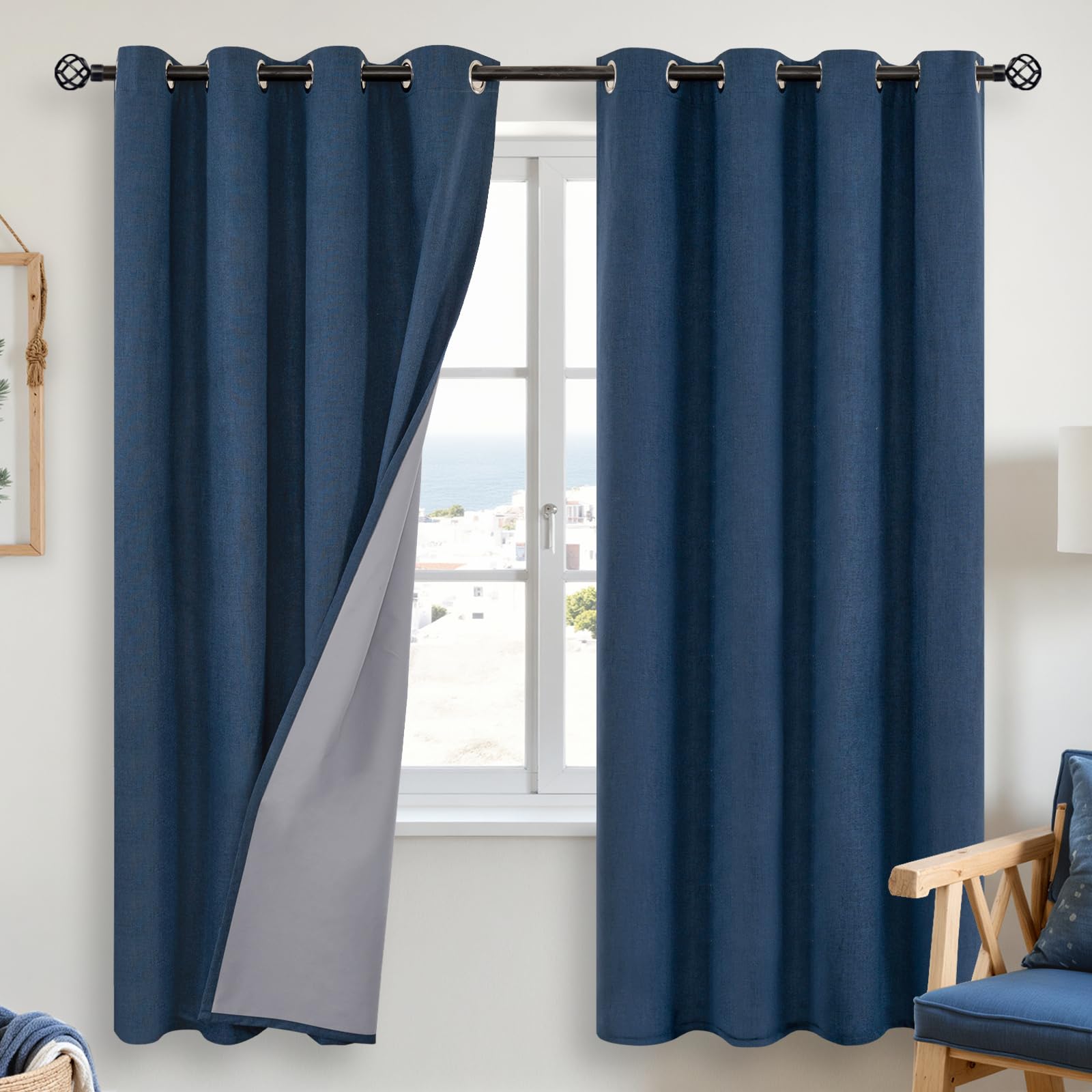 YoungsTex Linen Blackout Curtains 63 Inch Length for Bedroom, Room Darkening Window Drapes with Grommet Thermal Insulated Black Out Blinds for Living Room, 2 Panels, 52 X 63 Inch, Beige