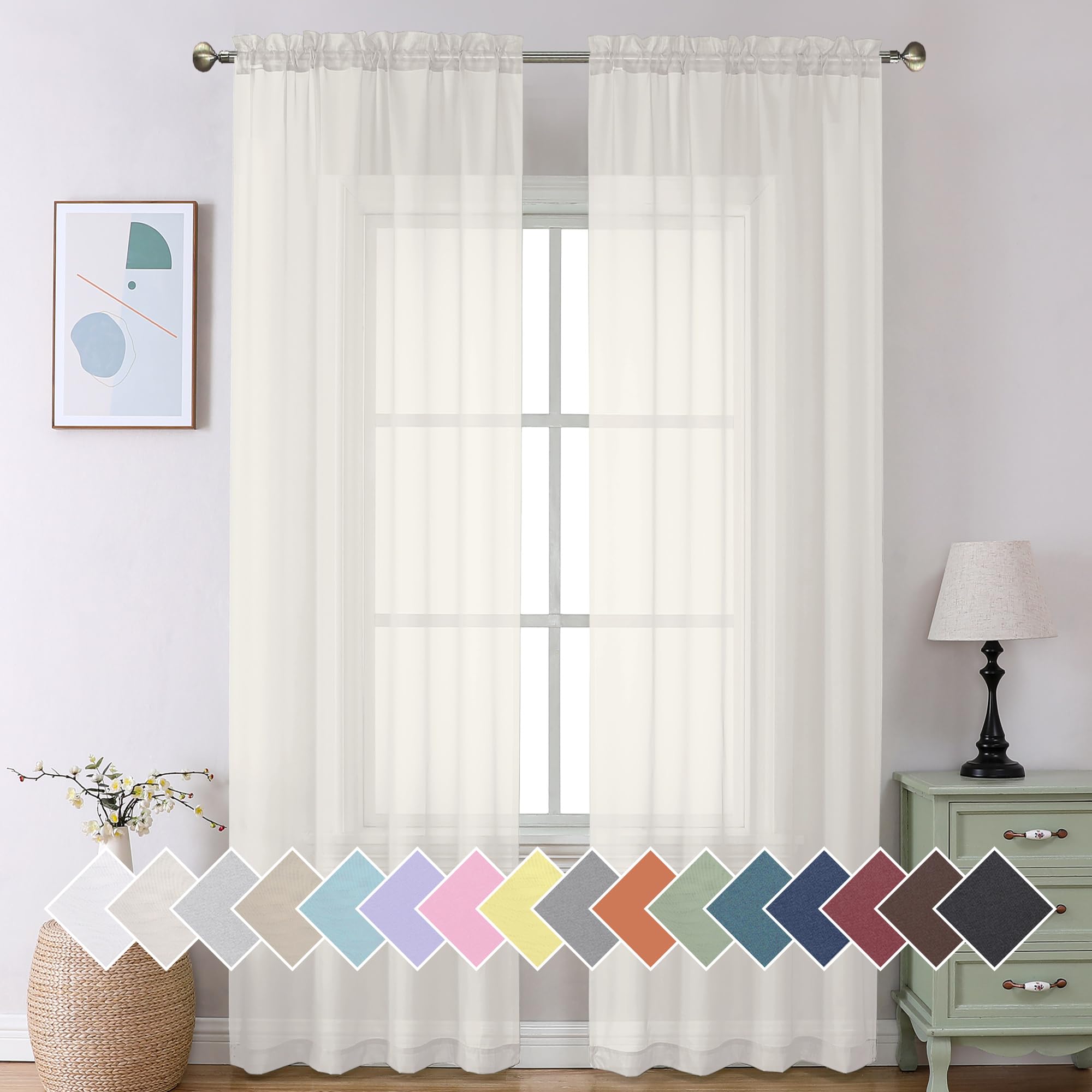 Aiyufeng Blush Pink Sheer Curtains 84 Inches Long 2 Panels Set, Light Filtering Soft Airy Voile Rod Pocket Baby Pink Sheer Window Drapes for Bedroom Living Room, Each 40Wx84L Inches