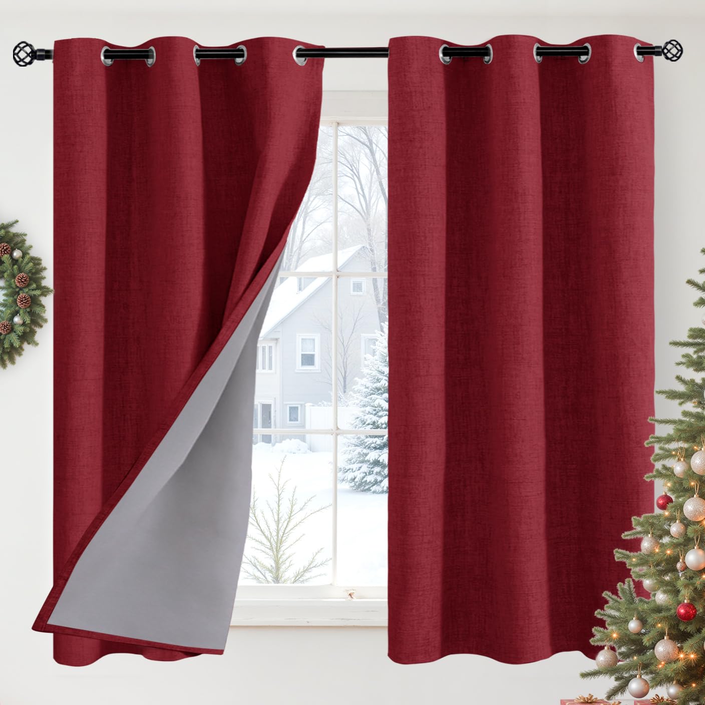 YoungsTex Linen Blackout Curtains 63 Inch Length for Bedroom, Room Darkening Window Drapes with Grommet Thermal Insulated Black Out Blinds for Living Room, 2 Panels, 52 X 63 Inch, Beige
