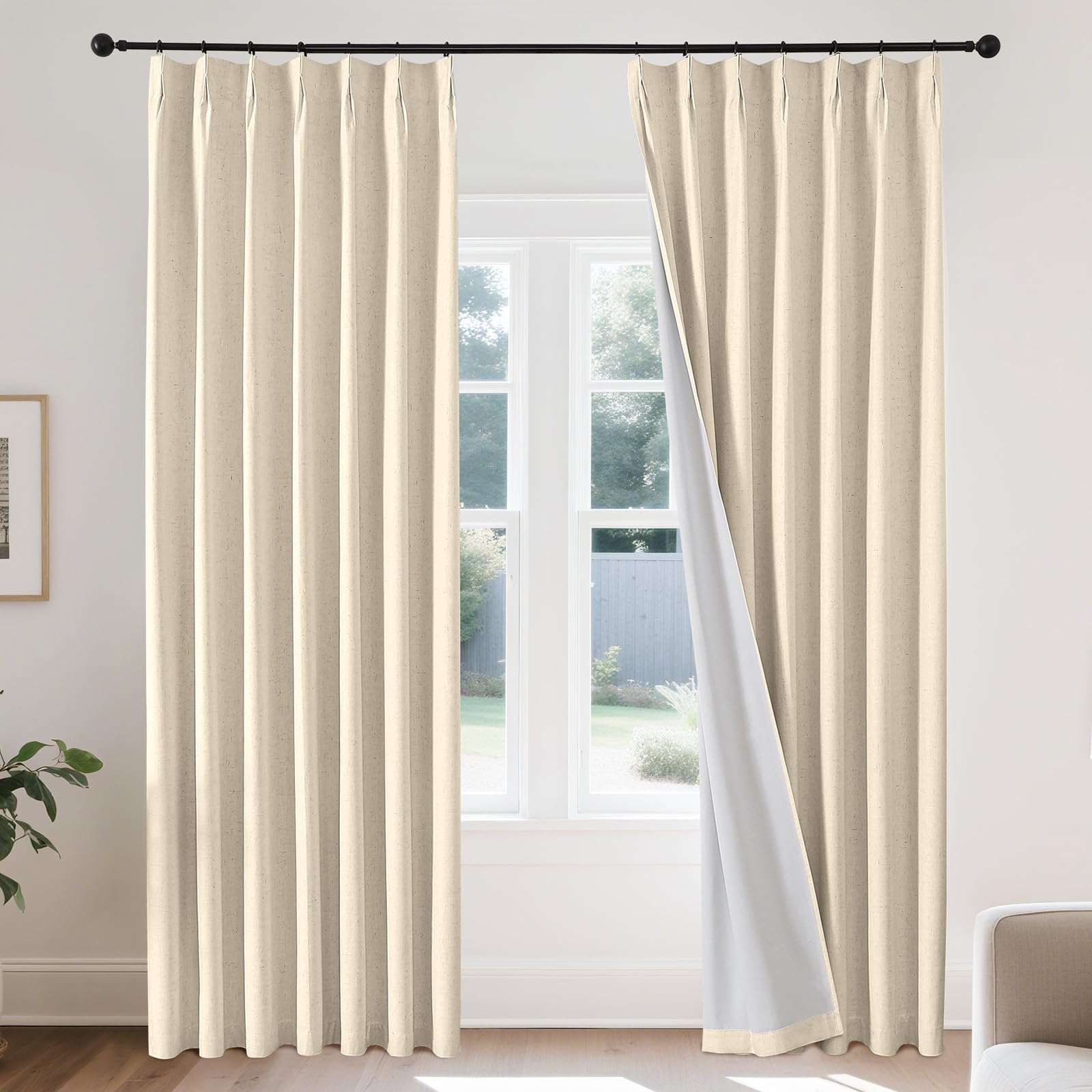 Joydeco Curtains, 108 Inches Long, 2 Panels Set, Farmhouse Drapes for Living Room, Semi-Blackout, Linen-Polyester, Ivory on Linen, Rod Pocket