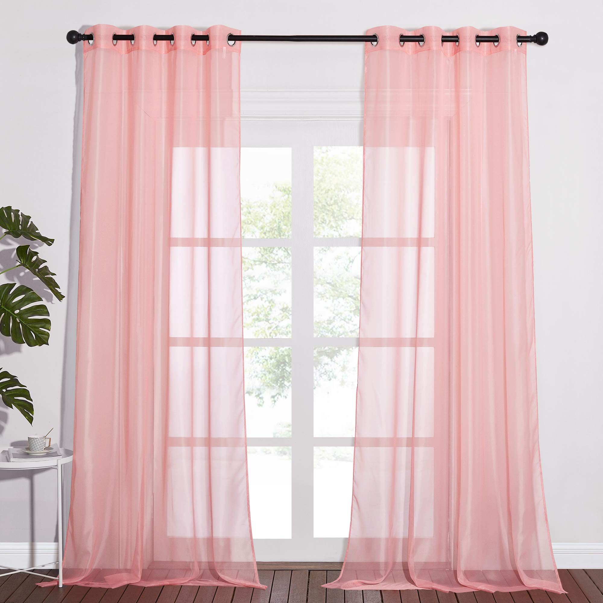 NICETOWN Sheer Curtains Panel 72" Long - Ring Top Window Treatment Sheer Voile Drapes for Bedroom/Living Room (White, Set of 2, W54 x L72)