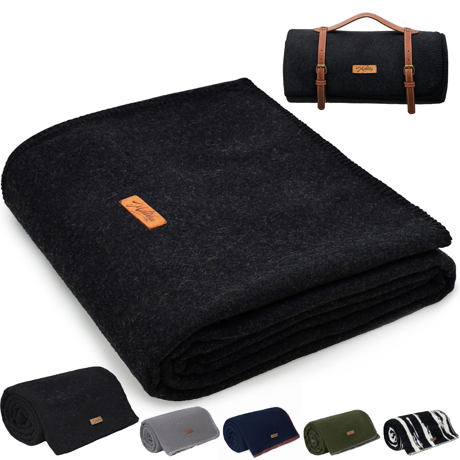 Molithe 100% Wool Blanket, 48" x 62", Warm, Thick, Washable, Military Wool Blanket, Great for Camping, Outdoors, Sporting Events, Survival Kits，Navy