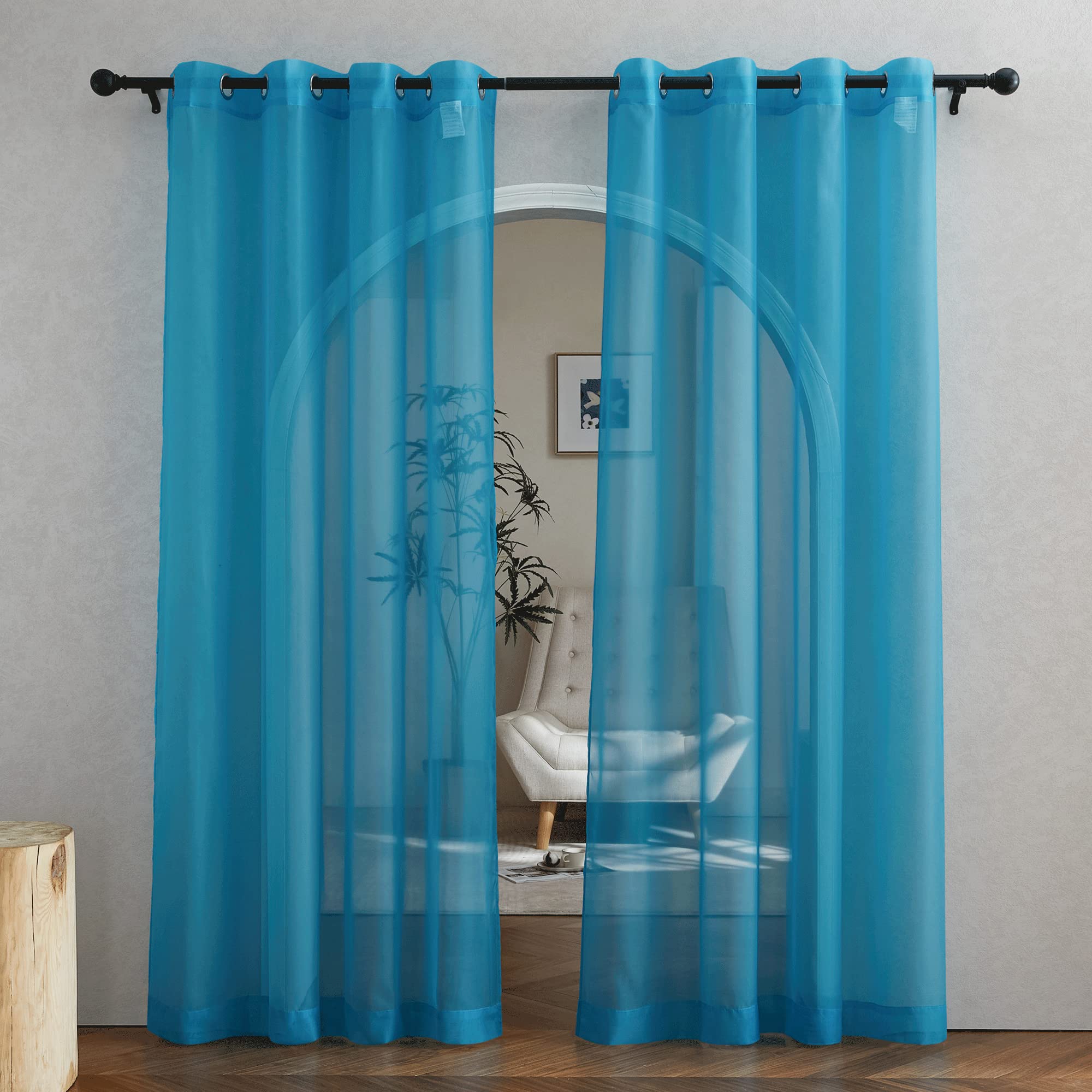 NICETOWN Sheer Curtains Panel 72" Long - Ring Top Window Treatment Sheer Voile Drapes for Bedroom/Living Room (White, Set of 2, W54 x L72)