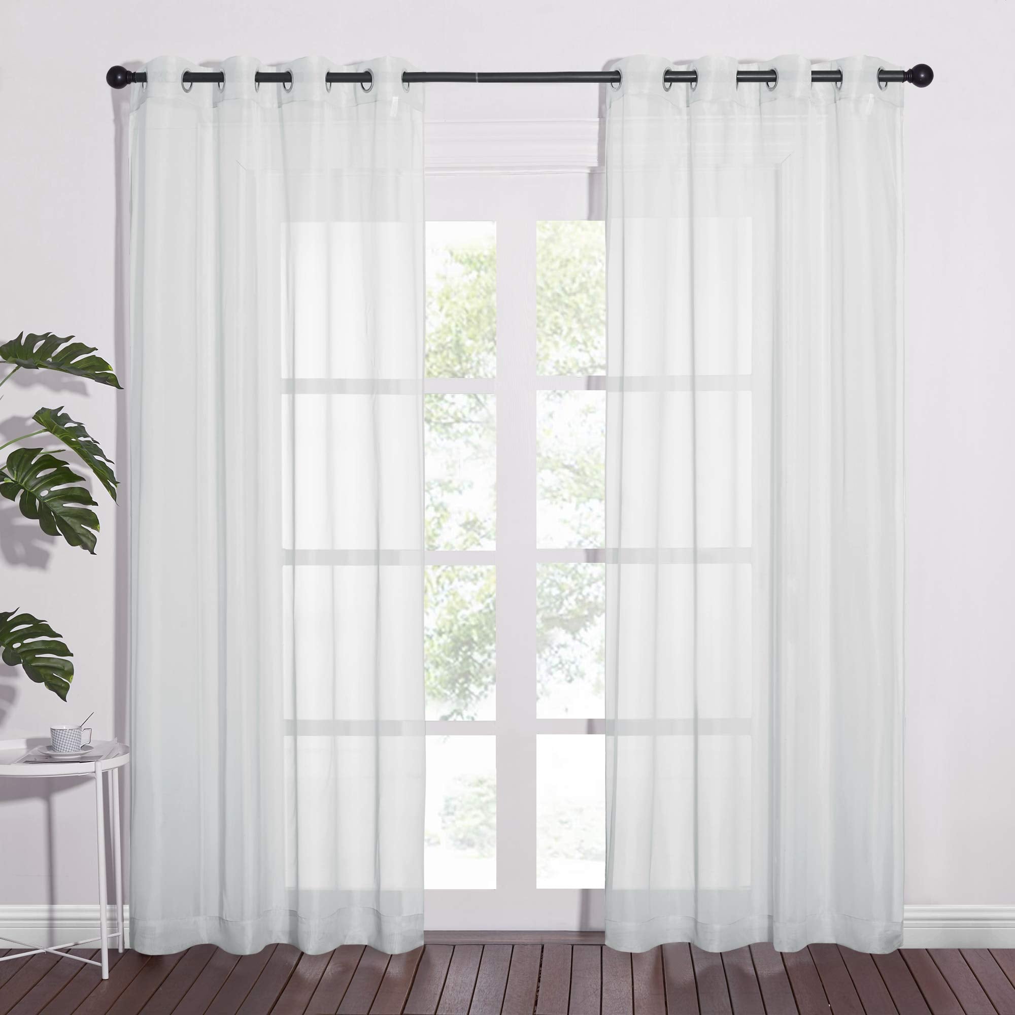 NICETOWN Sheer Curtains Panel 72" Long - Ring Top Window Treatment Sheer Voile Drapes for Bedroom/Living Room (White, Set of 2, W54 x L72)