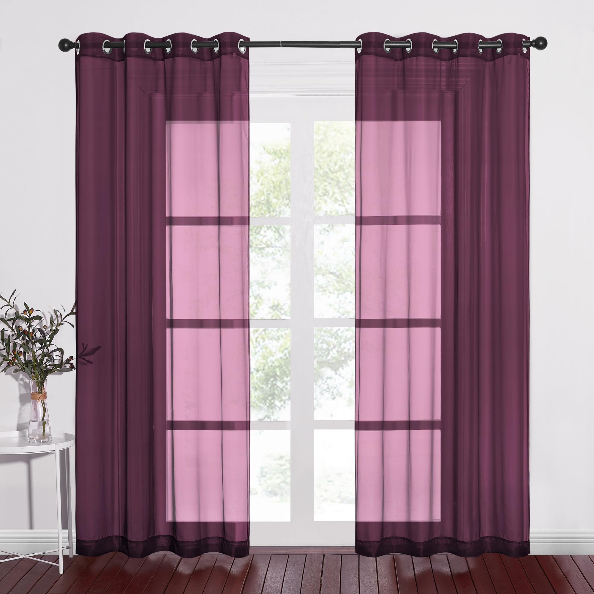 NICETOWN Sheer Curtains Panel 72" Long - Ring Top Window Treatment Sheer Voile Drapes for Bedroom/Living Room (White, Set of 2, W54 x L72)