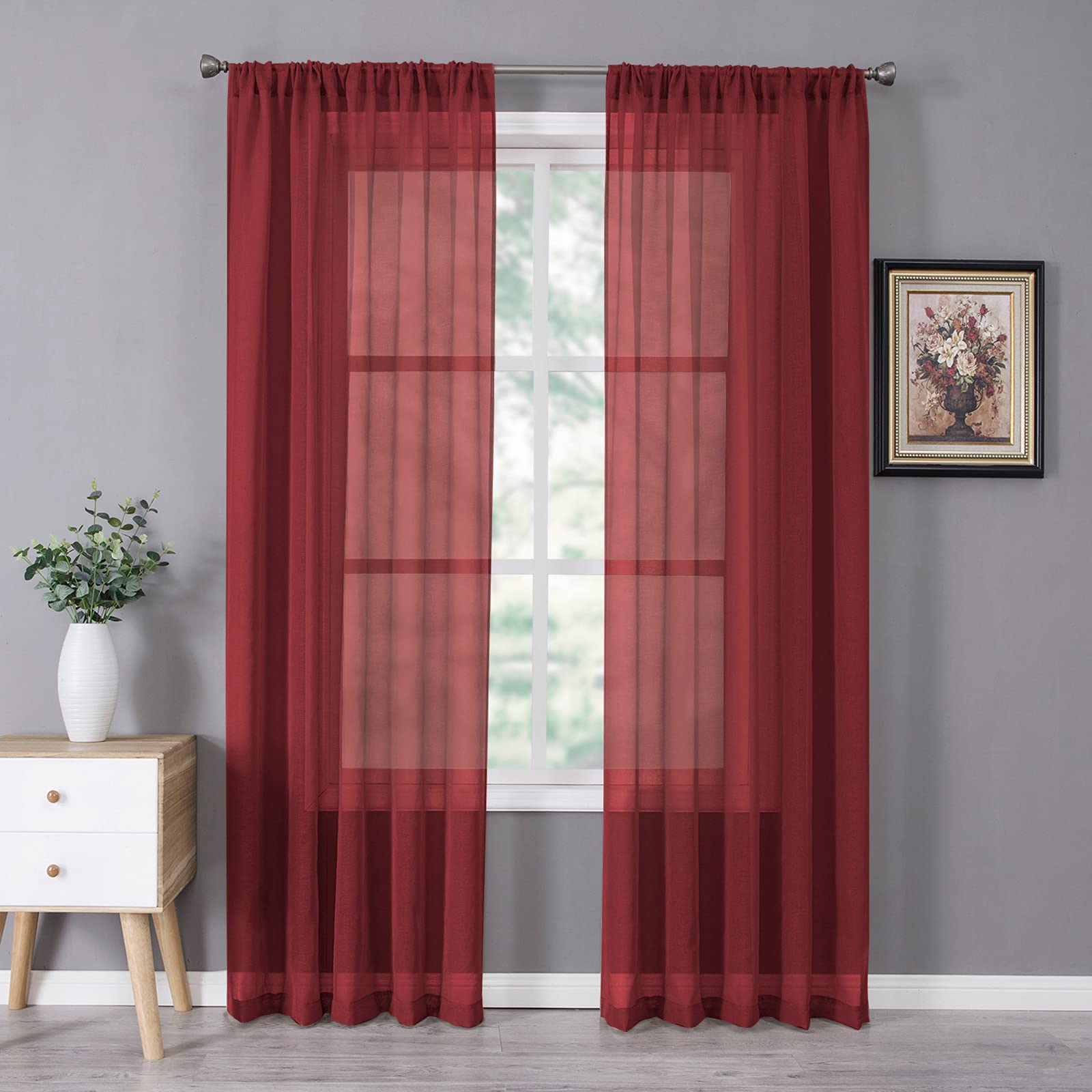 Tollpiz Short Sheer Curtains Linen Textured Bedroom Curtain Sheers Light Filtering Rod Pocket Voile Curtains for Living Room, 54 x 45 inches Long, White, Set of 2 Panels