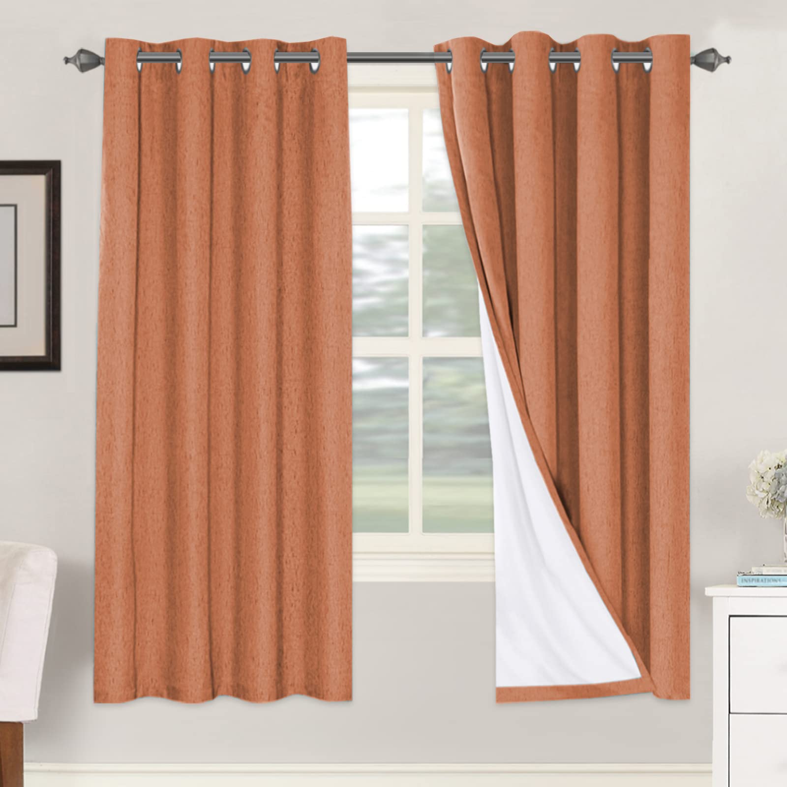 H.VERSAILTEX 100% Blackout Curtains Ivory, Linen Blackout Curtains 96 inch Curtains 2 Panel Set, Elegant Curtain for Bedroom Grommet Drapes for Living Room