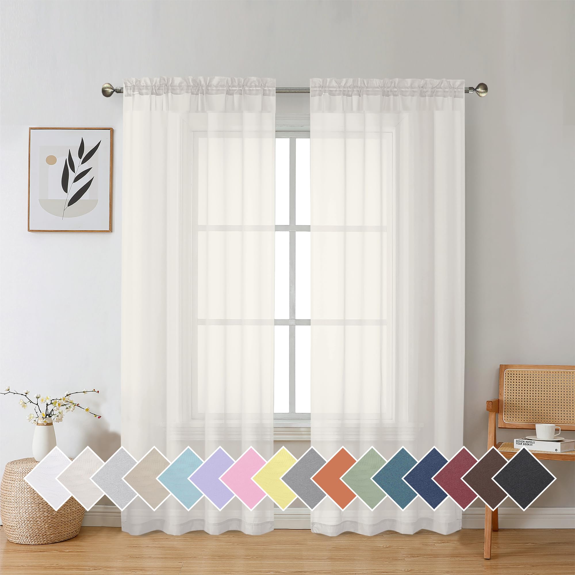 Aiyufeng Blush Pink Sheer Curtains 84 Inches Long 2 Panels Set, Light Filtering Soft Airy Voile Rod Pocket Baby Pink Sheer Window Drapes for Bedroom Living Room, Each 40Wx84L Inches