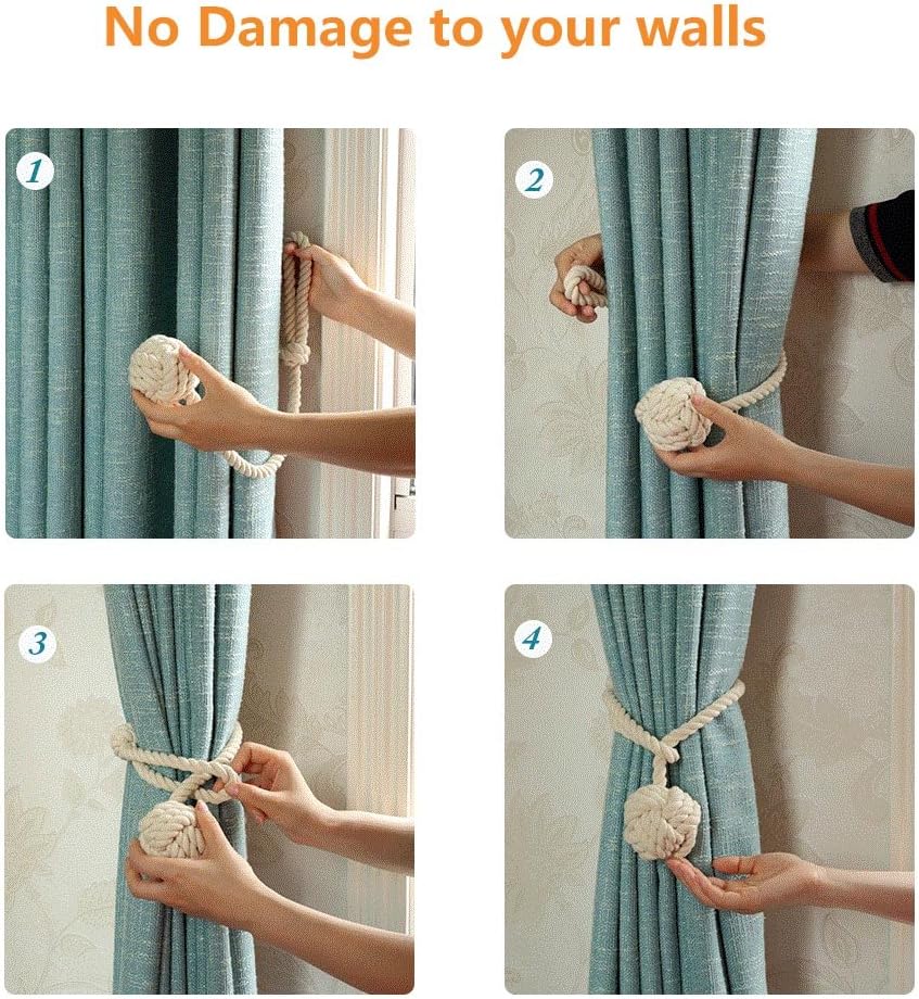 Melaluxe 2 Pack Curtain Tiebacks - Heavy Duty Curtain Rope Tieback, Handmade Rural Decorative Curtain Holdbacks (Beige)