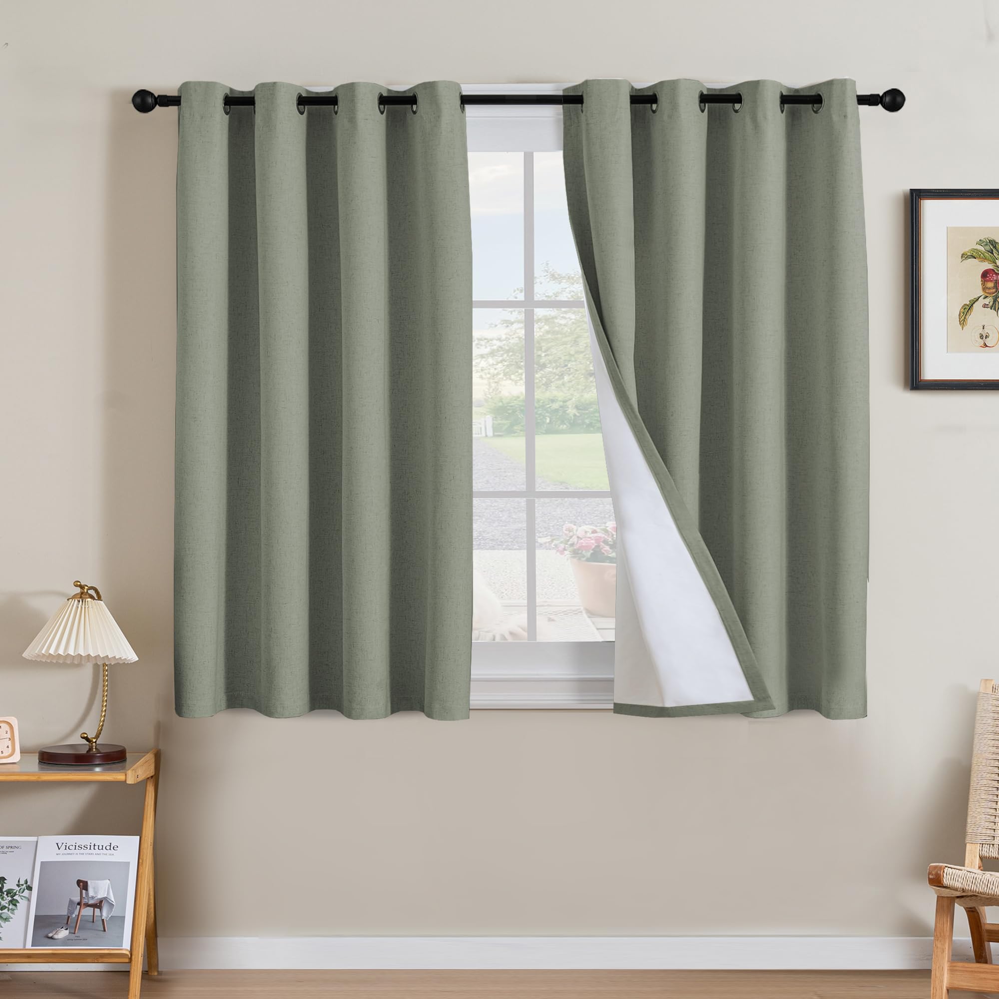 H.VERSAILTEX 100% Blackout Curtains Ivory, Linen Blackout Curtains 96 inch Curtains 2 Panel Set, Elegant Curtain for Bedroom Grommet Drapes for Living Room