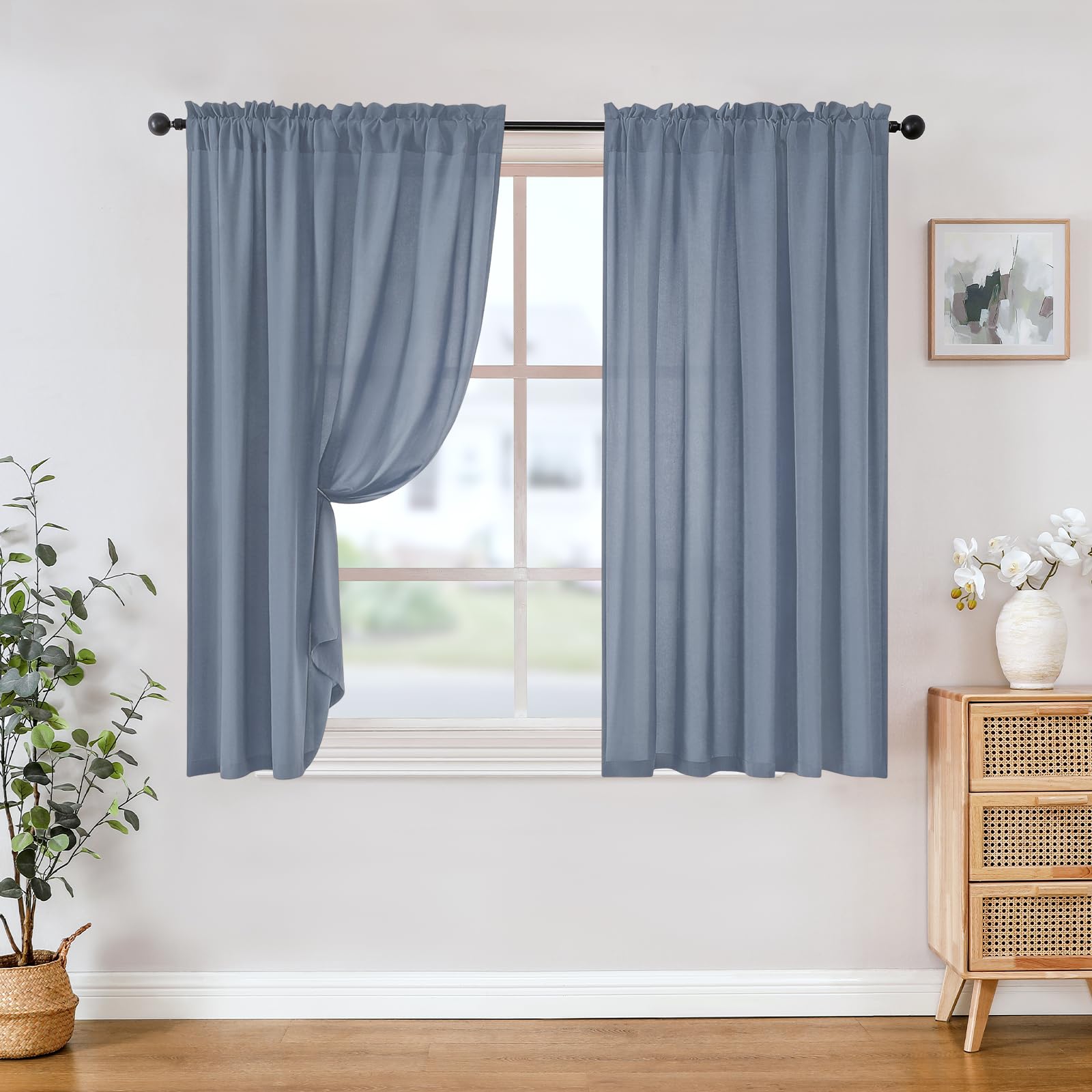 HOMEIDEAS Non-See-Through White Privacy Sheer Curtains 52 X 84 Inches Long 2 Panels Sheer Curtains Light Filtering Window Curtains Drapes for Bedroom Living Room