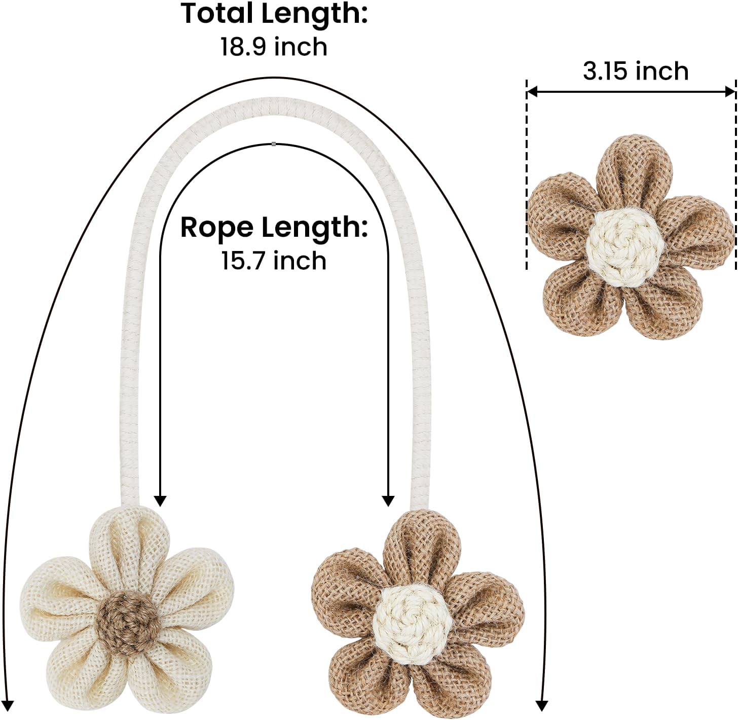 KLOGTSIND Flower Curtain Tiebacks, 2 Pack Boho Curtain Ties Elegant DIY Curtain Holdbacks, Decorative Window Drape Twist Tie Backs for Bedroom Decor, Nursery Decor, Farmhouse Decor