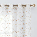 Lazzzy Sheer Curtains Embroidered Floral Leaf Voile Drapes for Bedroom Living Room Back Tabs Window Treatments 2 Panels 84 Inches Green on White