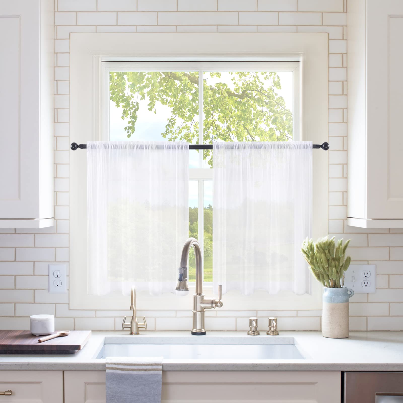 MIULEE White Sheer Curtains 96 inches Long Window Curtains 2 Panels Solid Color Elegant Window Voile Panels/Drapes/Treatment for Bedroom Living Room (54 X 96 Inches White)
