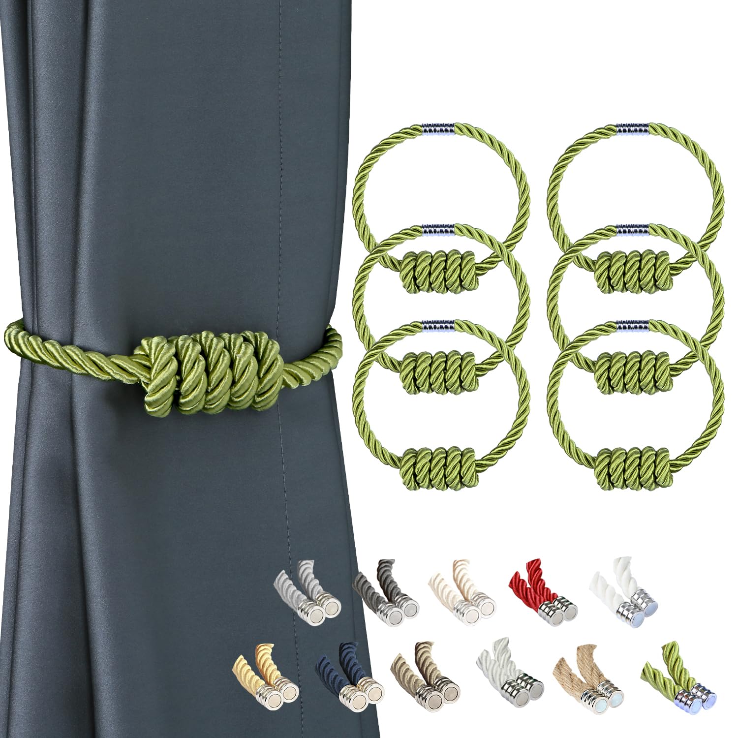 BEL AVENIR Magnetic Jute Curtain Tiebacks, Decorative Drapery Holdbacks Bohemian Style Woven Tie-Backs with Exquisite Knot (Jute, 2 Pack)