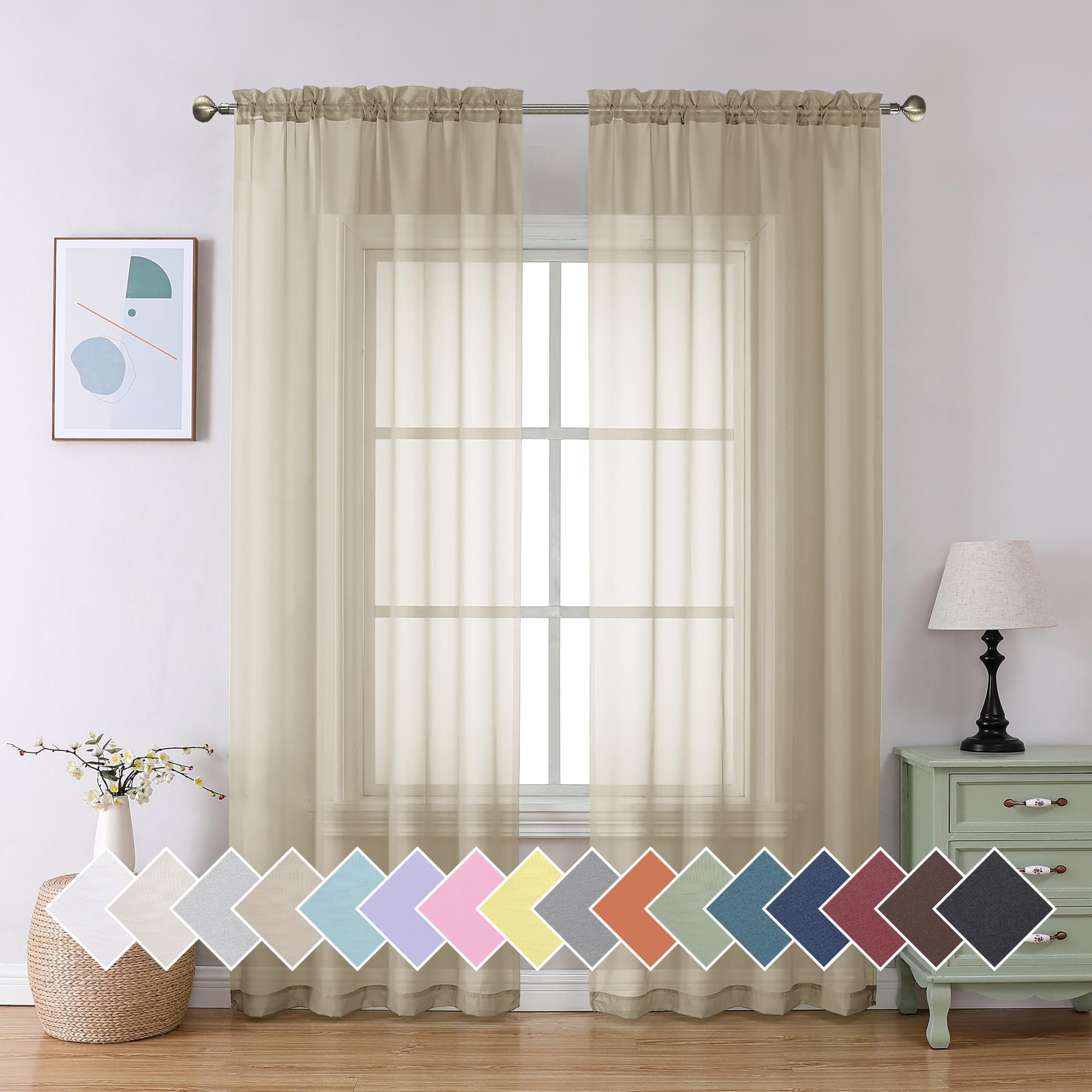 Aiyufeng Blush Pink Sheer Curtains 84 Inches Long 2 Panels Set, Light Filtering Soft Airy Voile Rod Pocket Baby Pink Sheer Window Drapes for Bedroom Living Room, Each 40Wx84L Inches