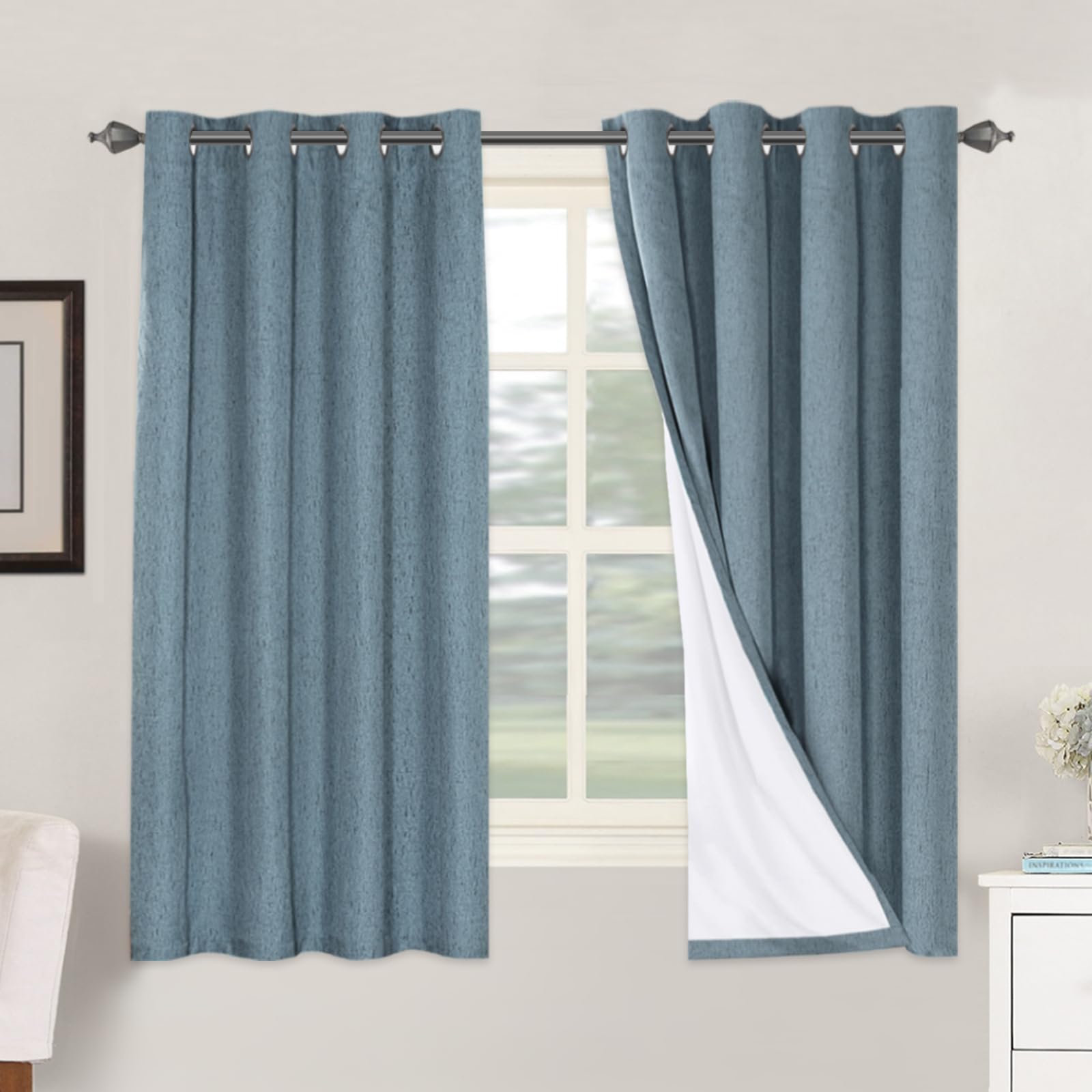 H.VERSAILTEX 100% Blackout Curtains Ivory, Linen Blackout Curtains 96 inch Curtains 2 Panel Set, Elegant Curtain for Bedroom Grommet Drapes for Living Room