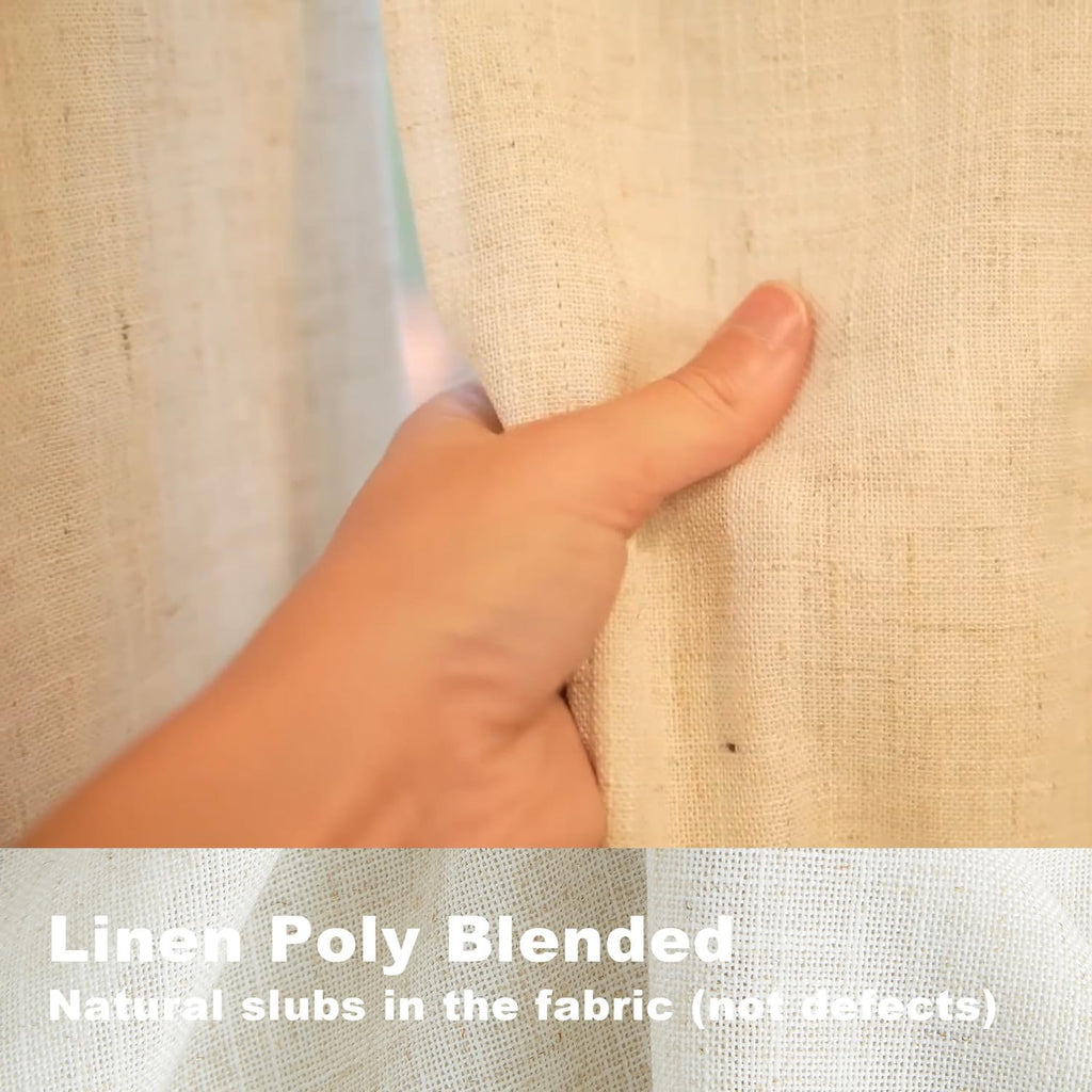 Vision Home Natural Pinch Pleated Full Blackout Curtains Linen Blended Room Darkening Window Curtains 90 inch for Living Room Bedroom Thermal Insulated Pinch Pleat Drapes with Hooks 2 Panel 40"Wx90"L