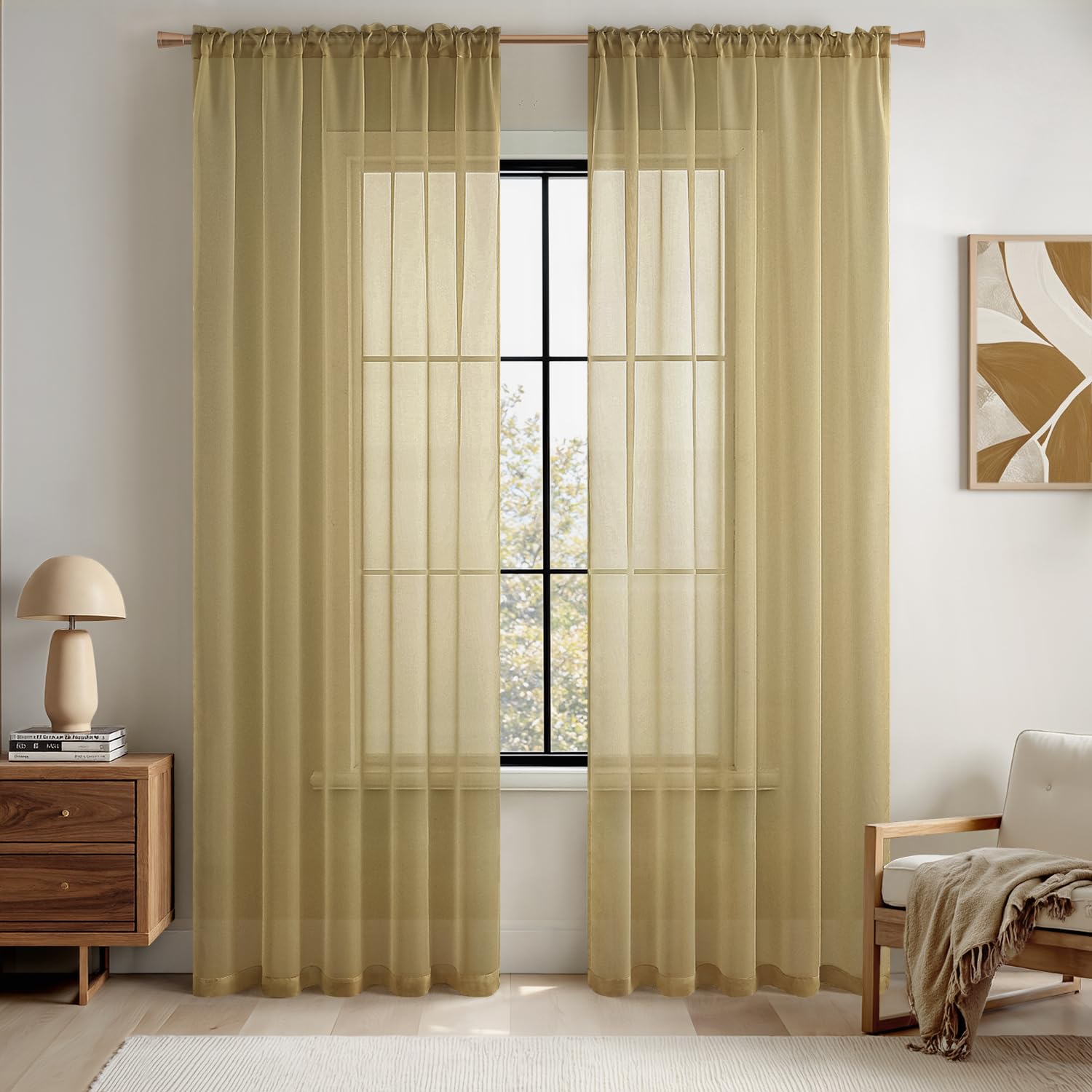 MIULEE White Sheer Curtains 96 inches Long Window Curtains 2 Panels Solid Color Elegant Window Voile Panels/Drapes/Treatment for Bedroom Living Room (54 X 96 Inches White)