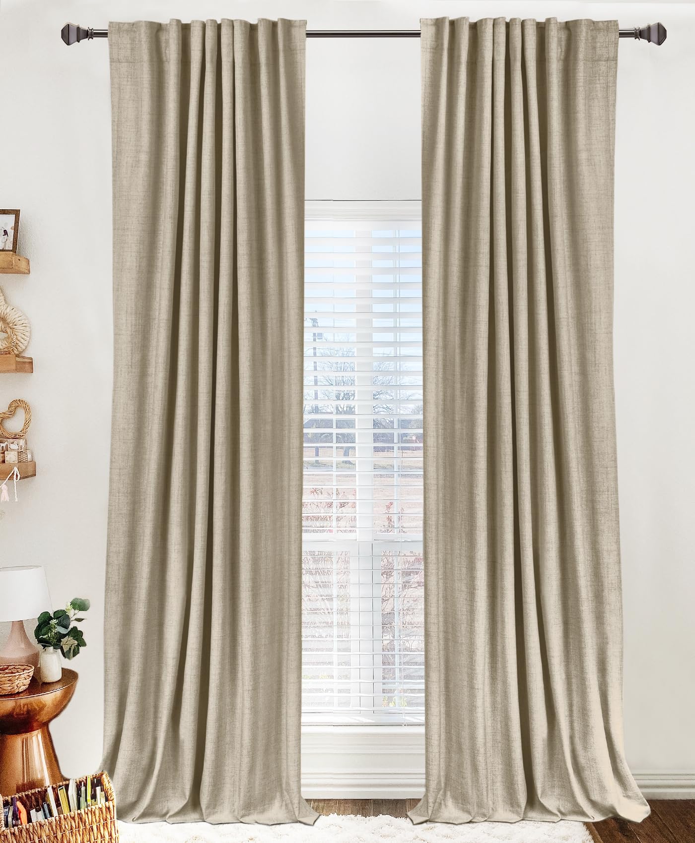 Cream Thermal Blackout Curtains 2 Panels, 50"×84", Back Tab & Rod Pocket Design