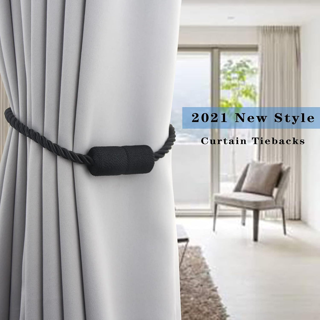 2 Pack Black Magnetic Rope Curtain Tiebacks