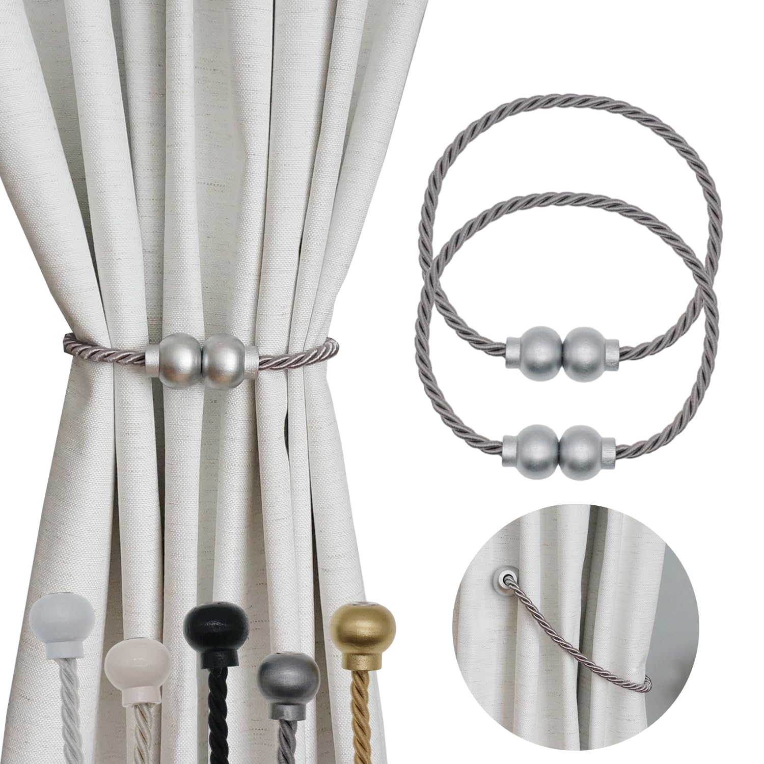 2 Pack Magnetic Curtain Tiebacks Modern Handmade Rope Curtain Tie Backs Decorative Drapes Weave Holdbacks for Home Outdoor Bedroom Office Decorative Curtain, Gold