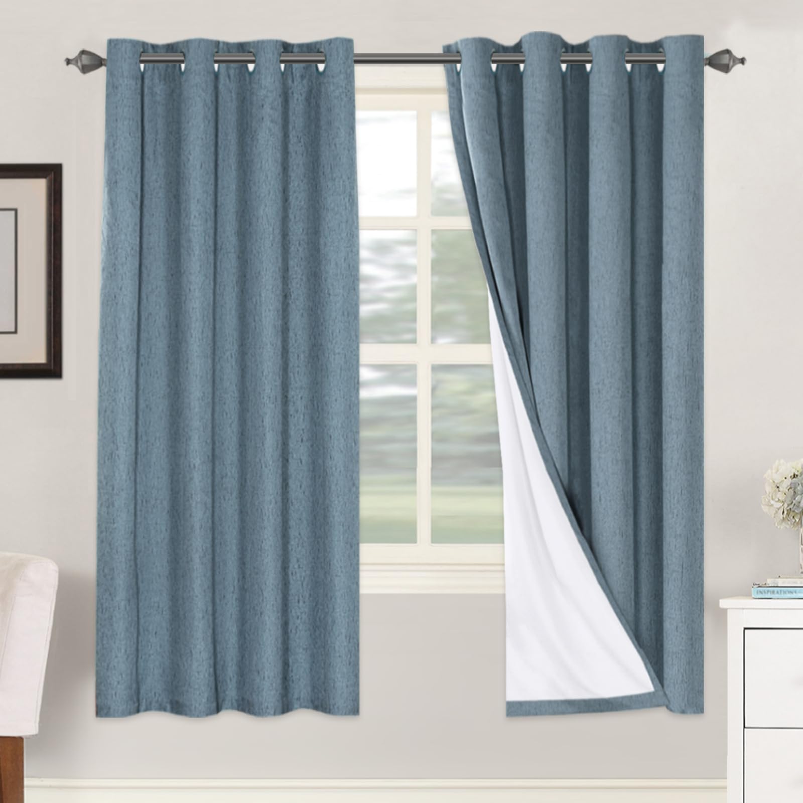 H.VERSAILTEX 100% Blackout Curtains Ivory, Linen Blackout Curtains 96 inch Curtains 2 Panel Set, Elegant Curtain for Bedroom Grommet Drapes for Living Room