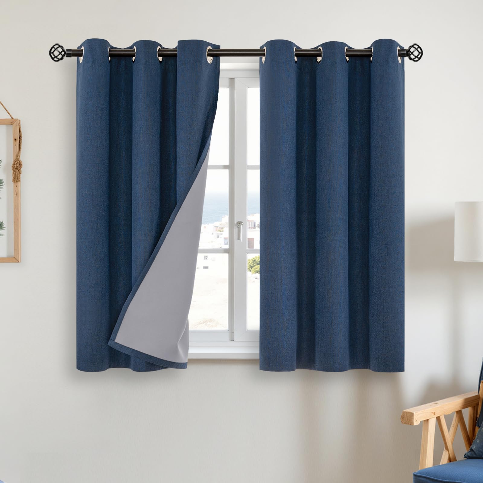 YoungsTex Linen Blackout Curtains 63 Inch Length for Bedroom, Room Darkening Window Drapes with Grommet Thermal Insulated Black Out Blinds for Living Room, 2 Panels, 52 X 63 Inch, Beige