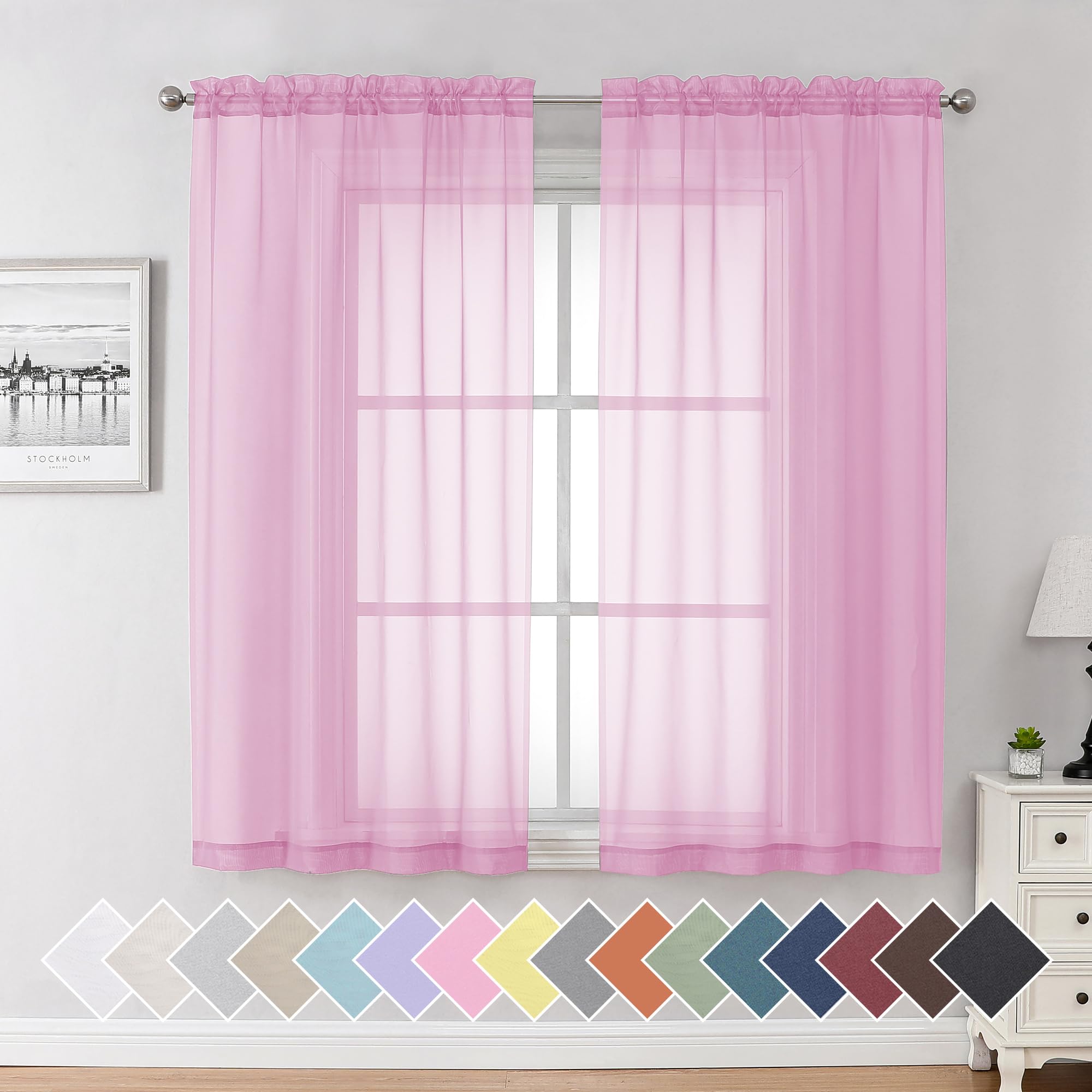 Aiyufeng Blush Pink Sheer Curtains 84 Inches Long 2 Panels Set, Light Filtering Soft Airy Voile Rod Pocket Baby Pink Sheer Window Drapes for Bedroom Living Room, Each 40Wx84L Inches