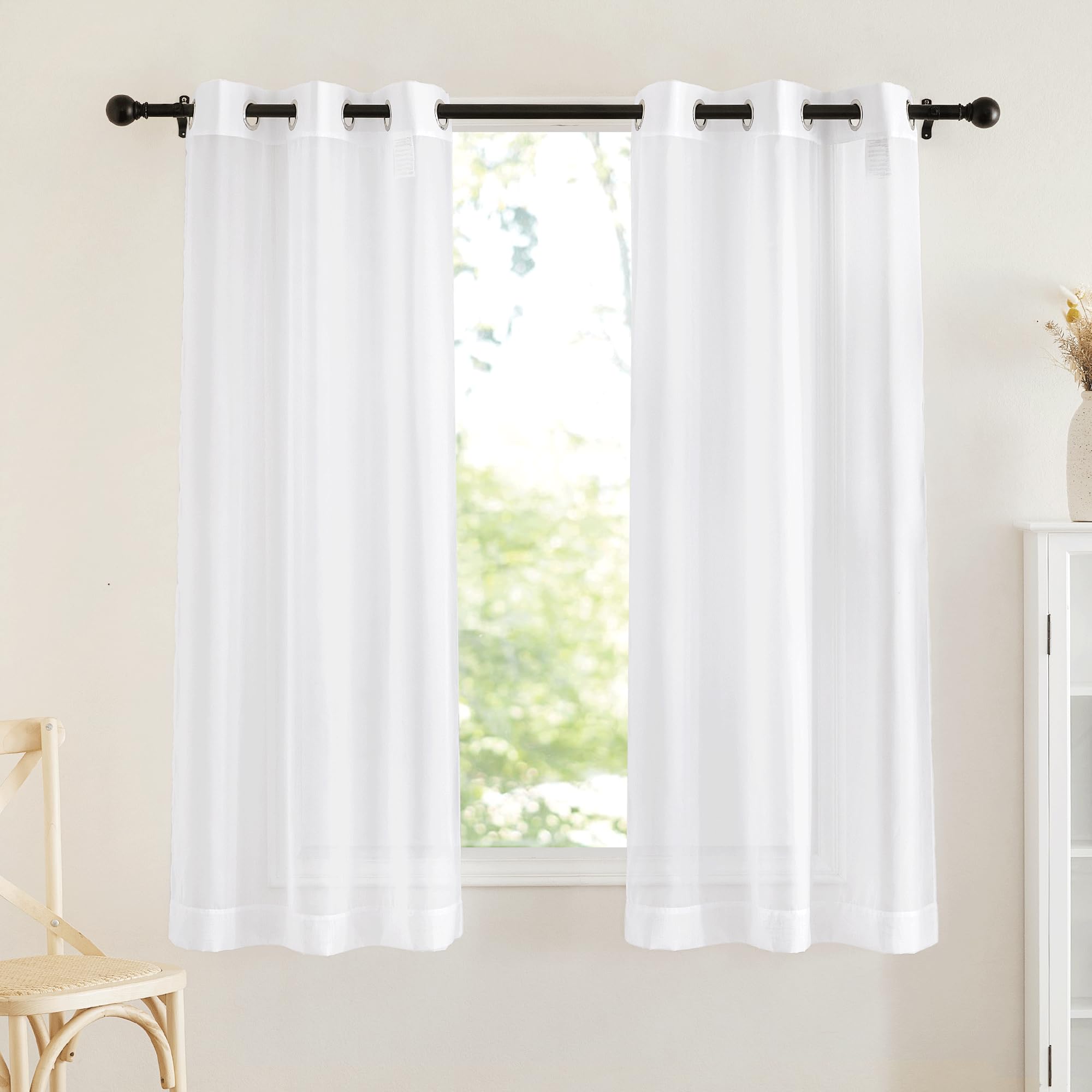 NICETOWN Sheer Curtains Panel 72" Long - Ring Top Window Treatment Sheer Voile Drapes for Bedroom/Living Room (White, Set of 2, W54 x L72)