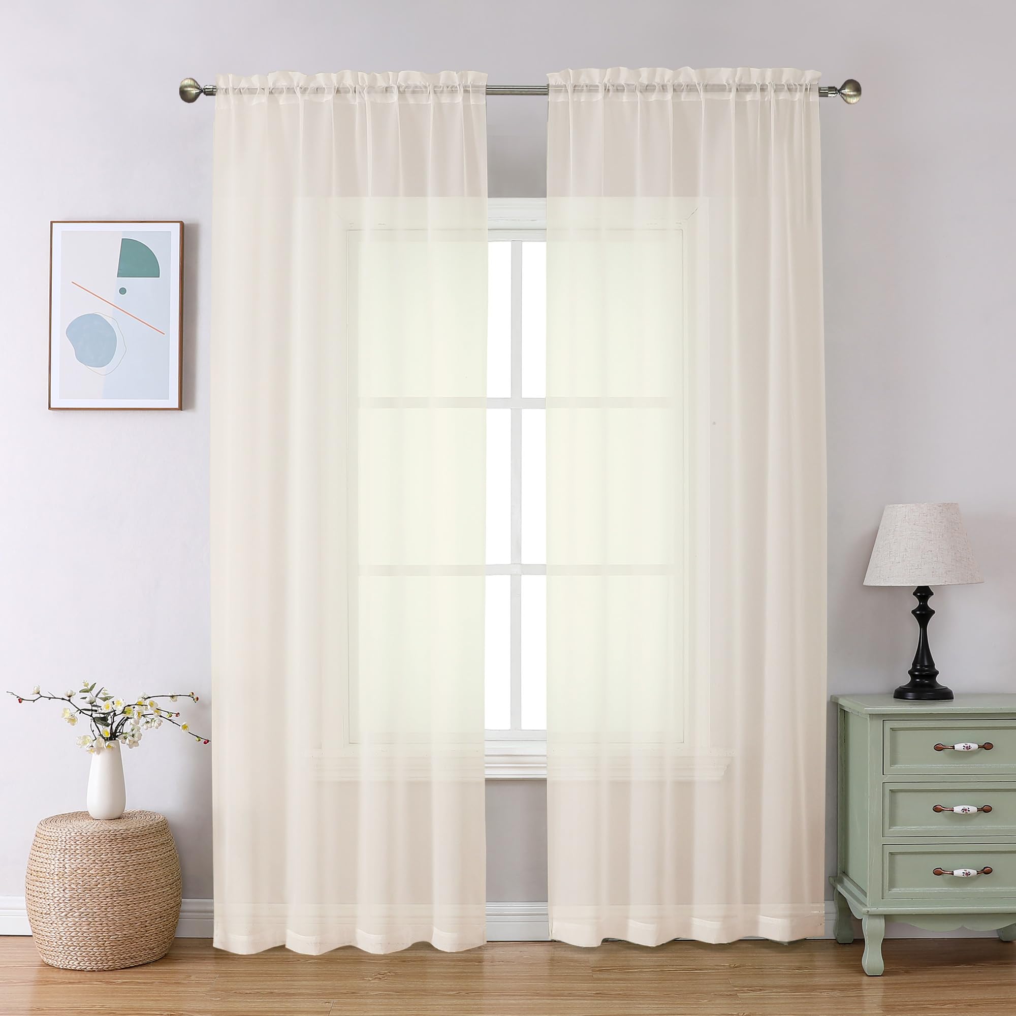 Aiyufeng Blush Pink Sheer Curtains 84 Inches Long 2 Panels Set, Light Filtering Soft Airy Voile Rod Pocket Baby Pink Sheer Window Drapes for Bedroom Living Room, Each 40Wx84L Inches