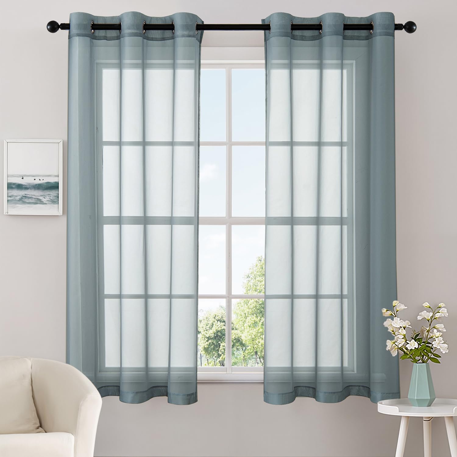MIULEE Solid Color Sheer Curtains 84 Inches Long 2 Panels Set - Elegant Lightweight Grommet Light Filtering Window Voile Panels/Drapes/Treatment for Bedroom Living Room W42 x L84 Inch, White