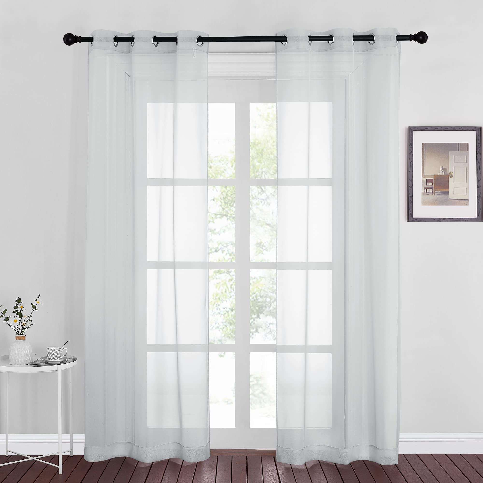 NICETOWN Sheer Curtains Panel 72" Long - Ring Top Window Treatment Sheer Voile Drapes for Bedroom/Living Room (White, Set of 2, W54 x L72)