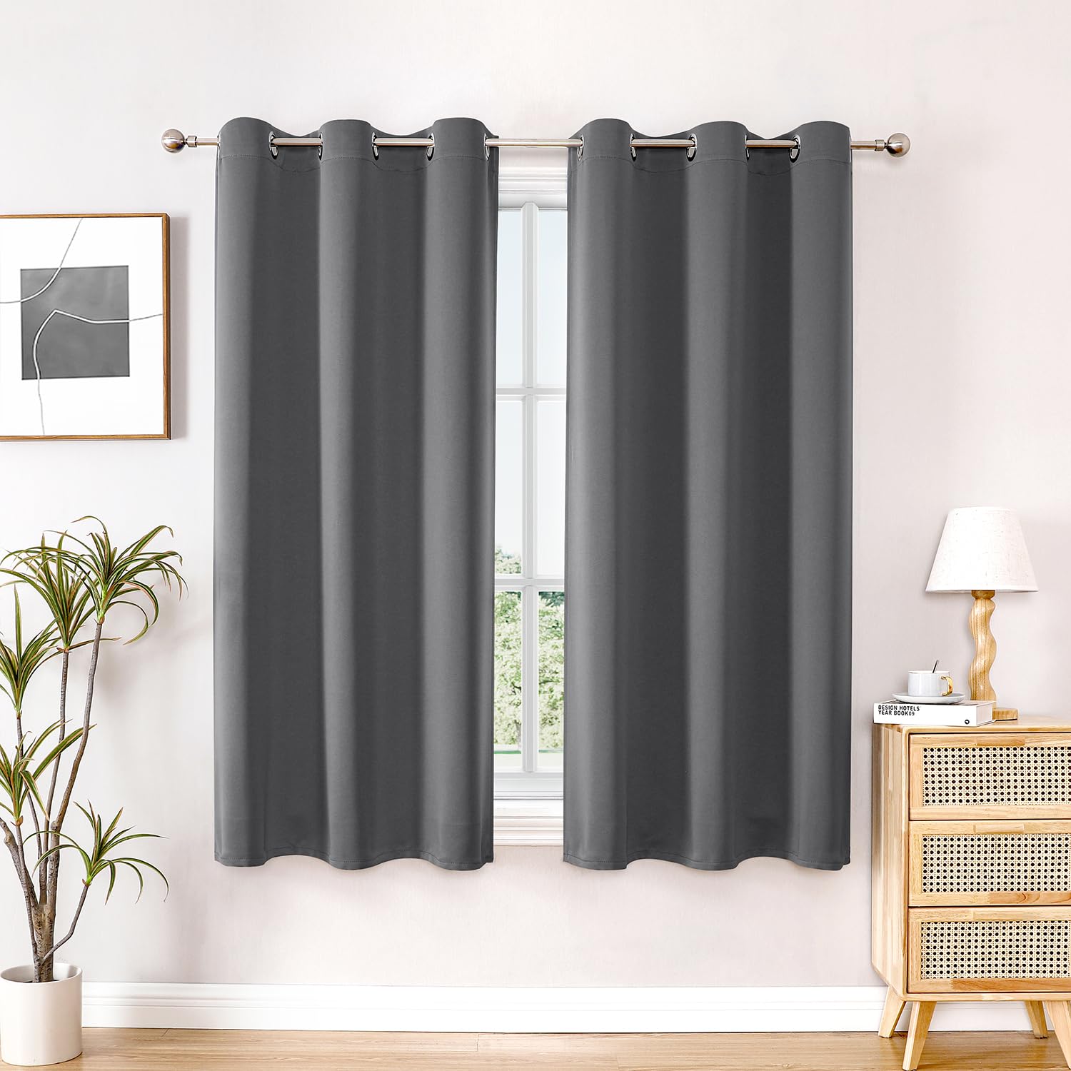 ChrisDowa Grommet Blackout Curtains for Bedroom and Living Room - 2 Panels Set Thermal Insulated Room Darkening Curtains (Dark Grey, 42 x 63 Inch)