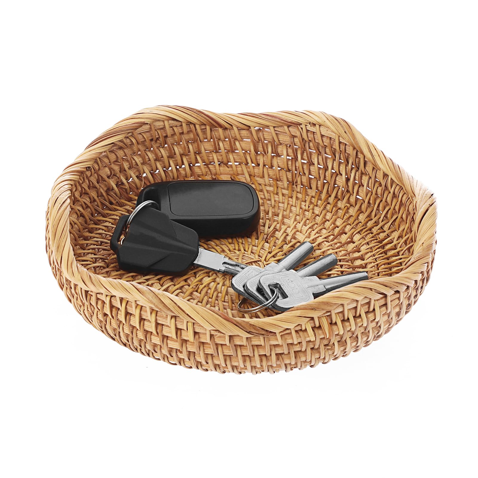 Hipiwe Natural Rattan Tray 8.5" Wicker Storage Bowls Hand Woven Basket Tray for Bread Fruit Key Round Fruit Baskets for Kitchen Entryway Tabletop Decorative Baskets Bowl