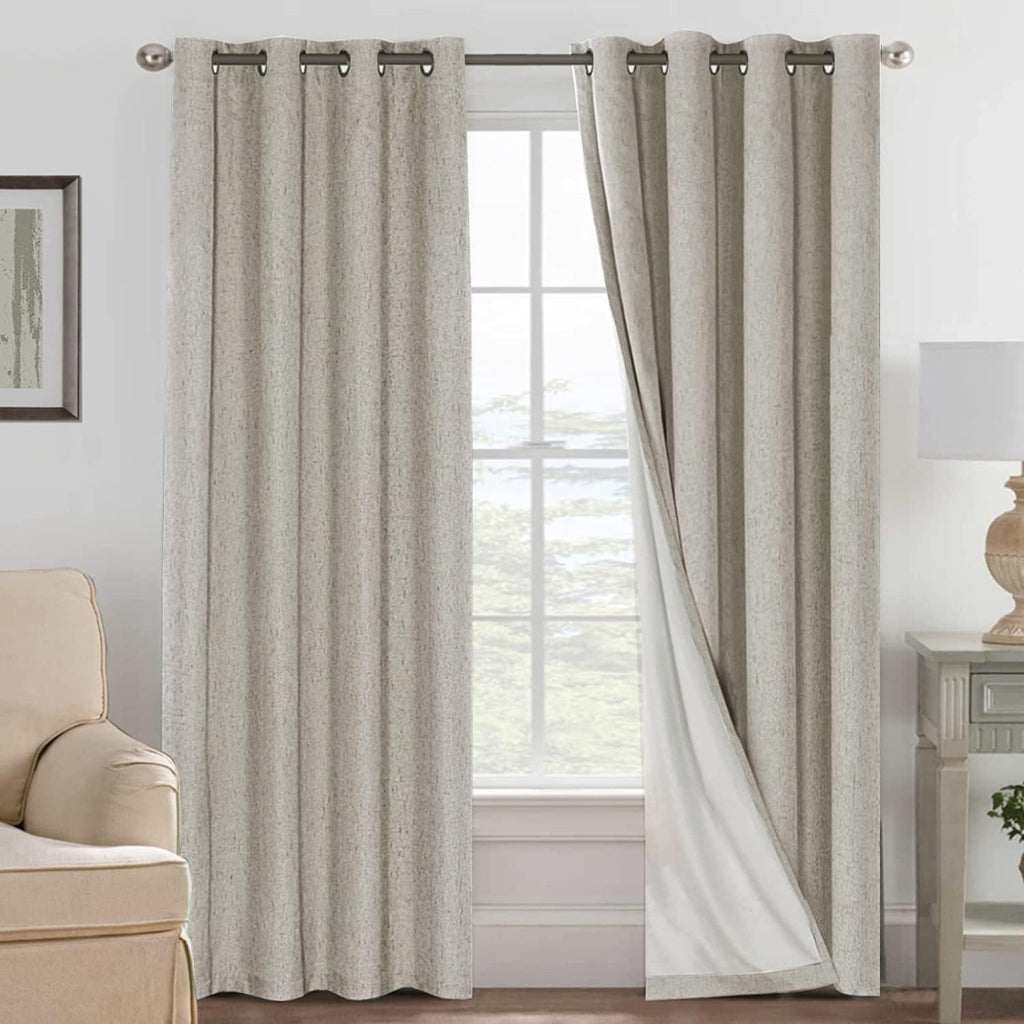H.VERSAILTEX 100% Blackout Curtains Ivory, Linen Blackout Curtains 96 inch Curtains 2 Panel Set, Elegant Curtain for Bedroom Grommet Drapes for Living Room